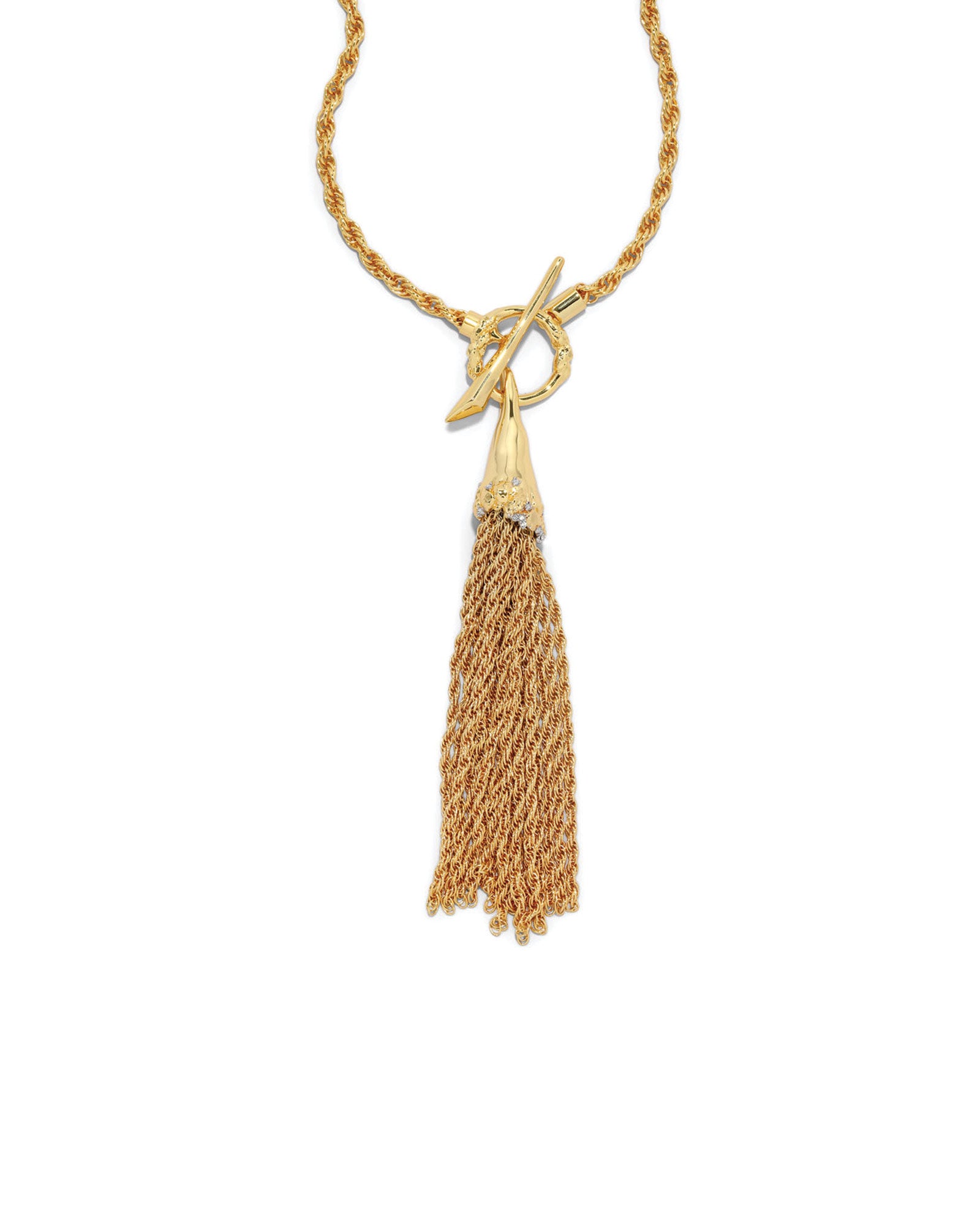 Alexis Bittar-Brut Gold Long Tassel Necklace-Necklaces-14k Gold Plated, Crystal-Blue Ruby Jewellery-Vancouver Canada