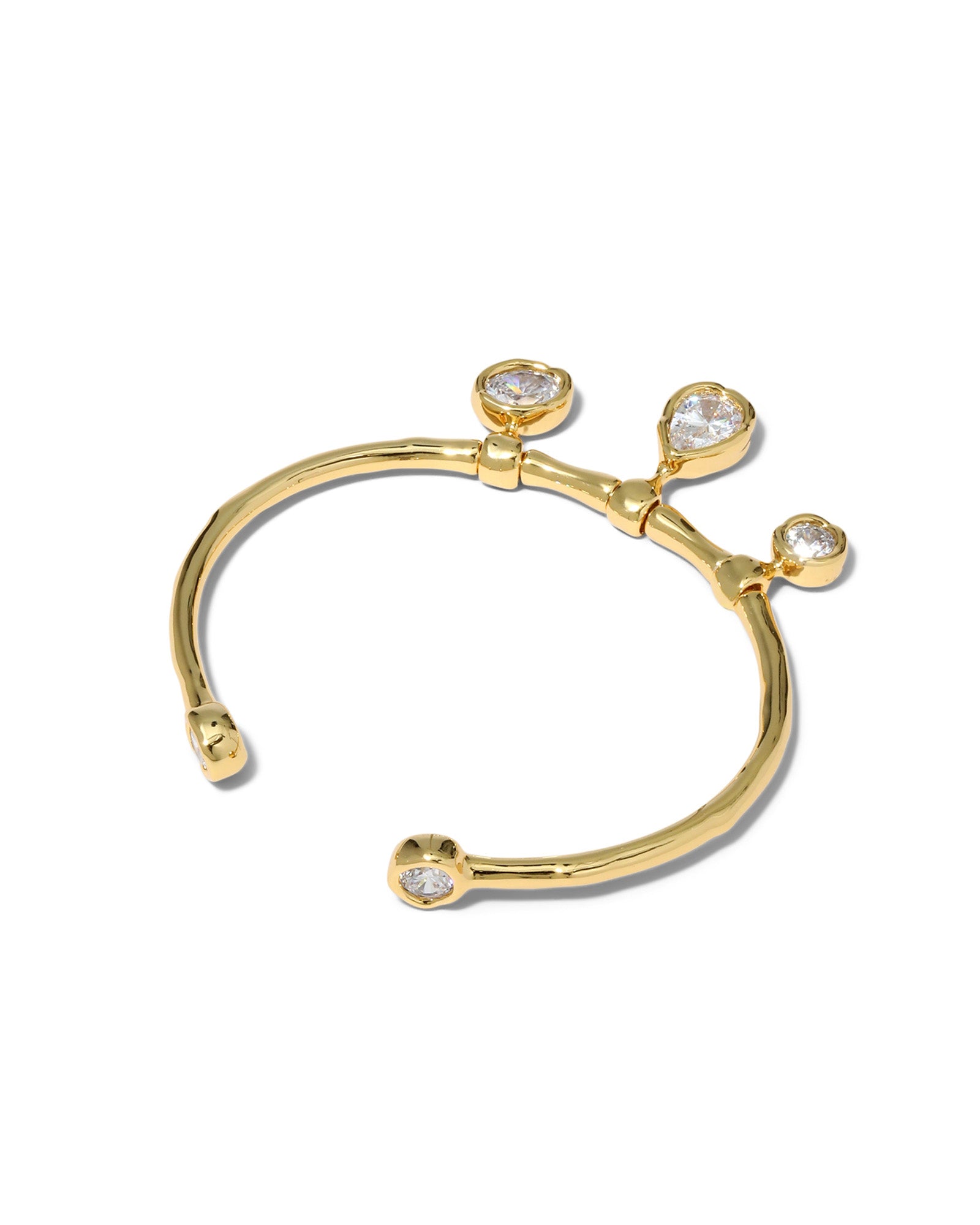 Asterales Gold CZ Charm Cuff Bracelet 14k Gold Plated, Cubic Zirconia
