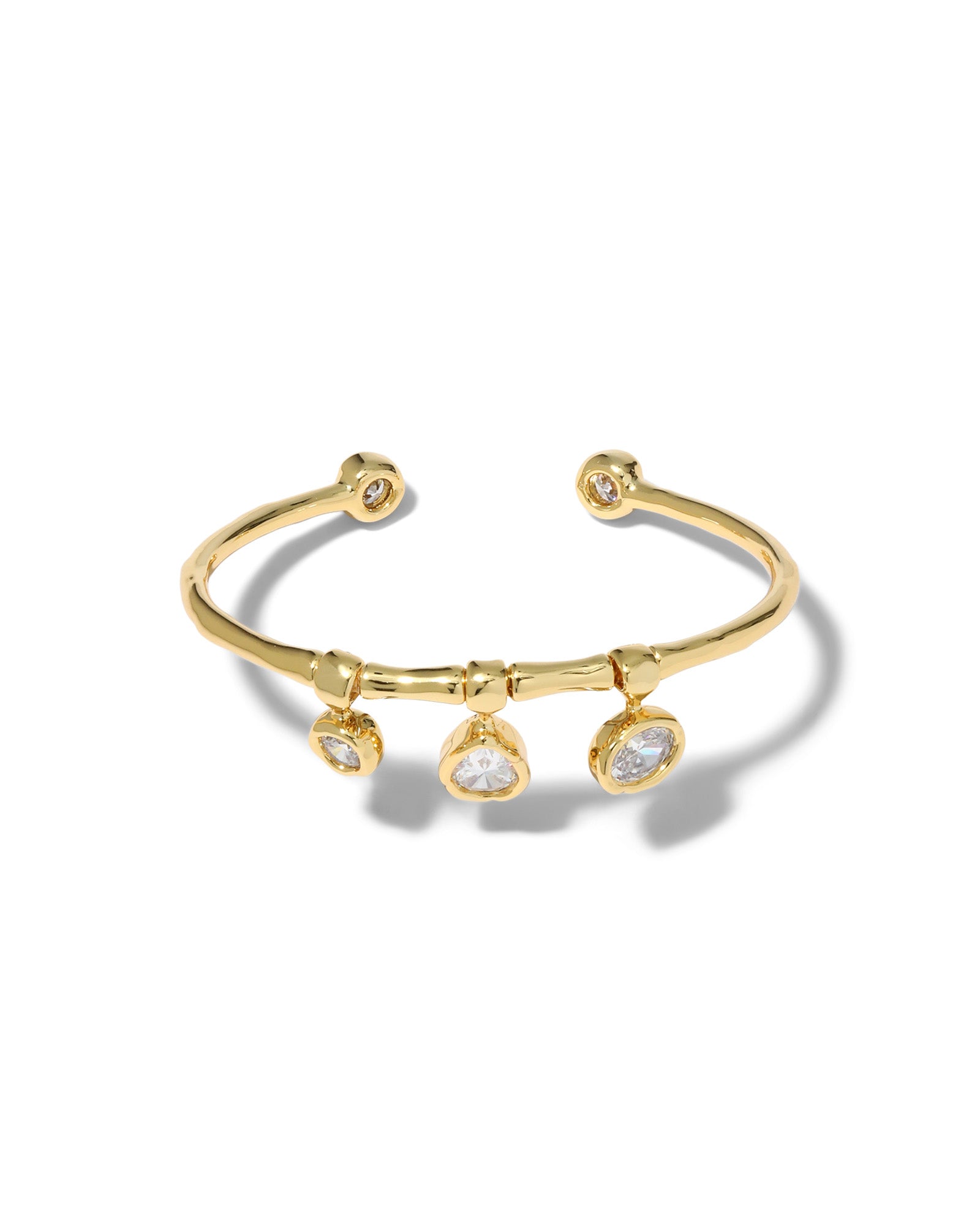 Asterales Gold CZ Charm Cuff Bracelet 14k Gold Plated, Cubic Zirconia