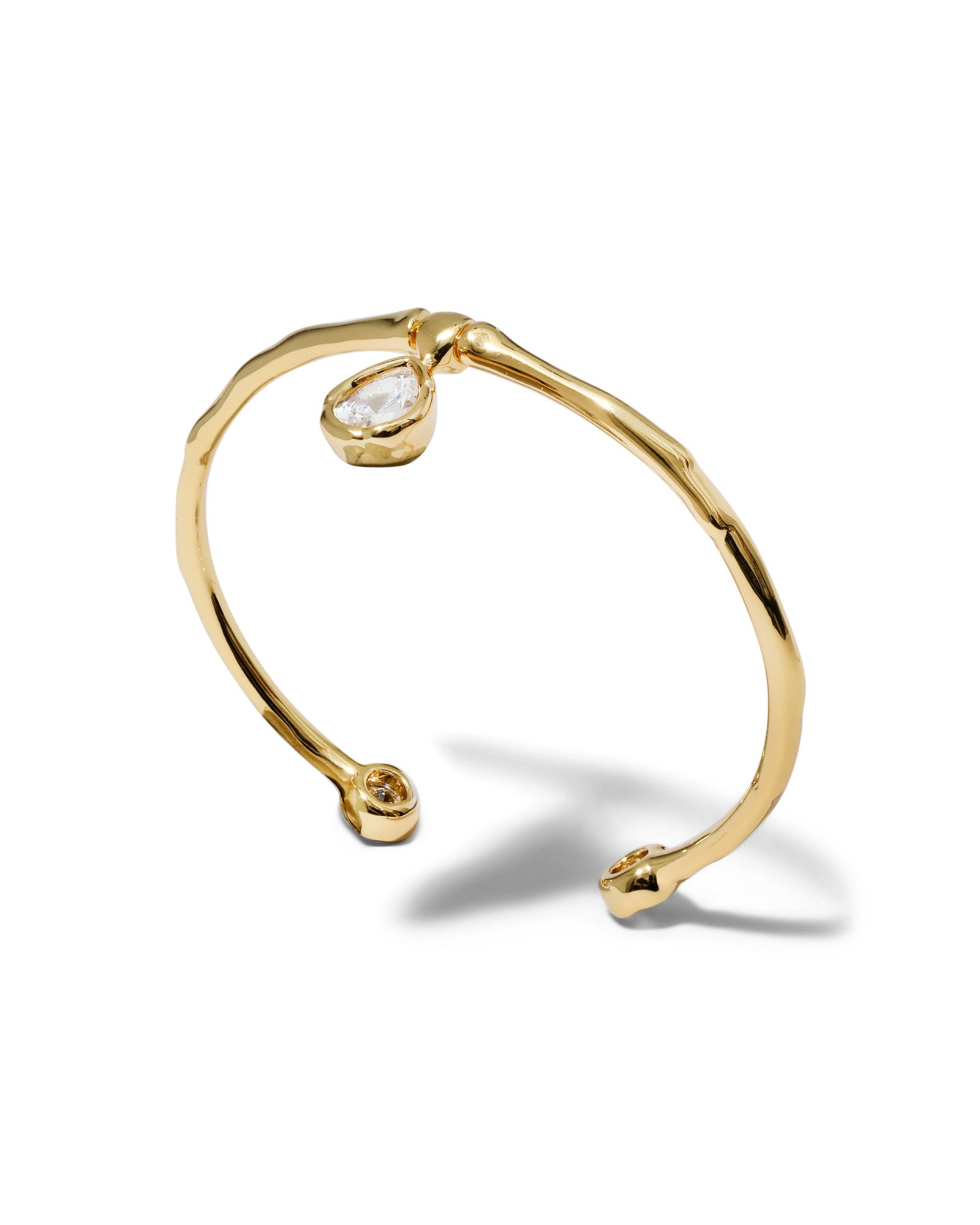 Asterales Gold Solitaire CZ Charm Cuff Bracelet 14k Gold Plated, Cubic Zirconia