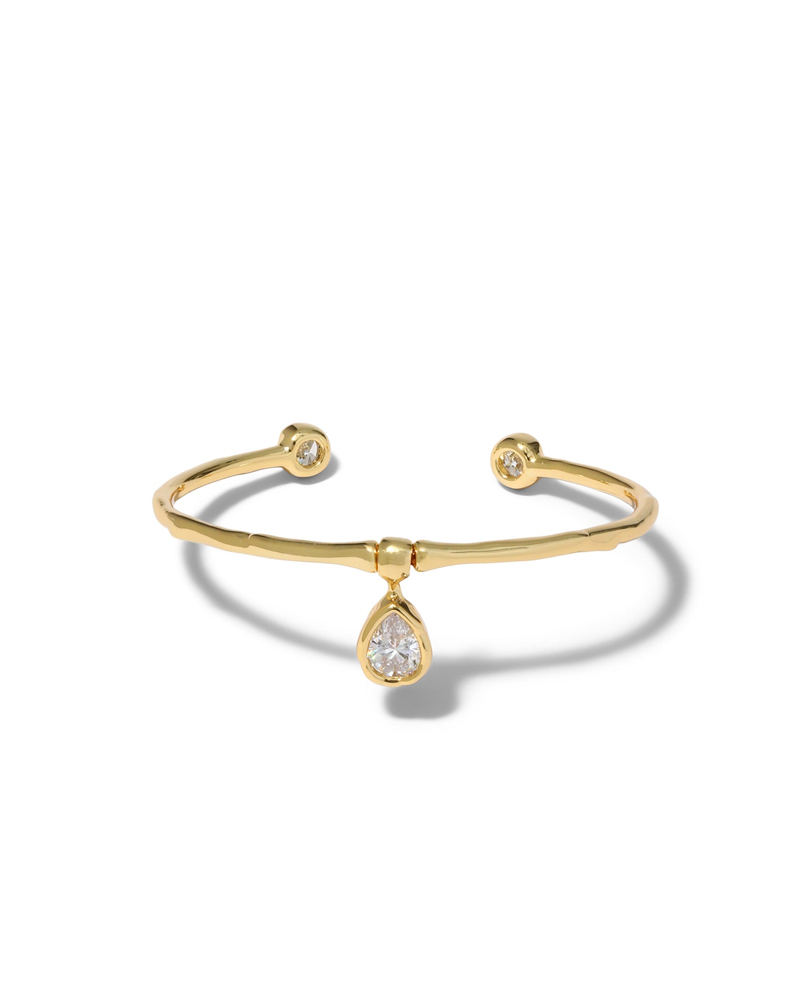 Asterales Gold Solitaire CZ Charm Cuff Bracelet 14k Gold Plated, Cubic Zirconia