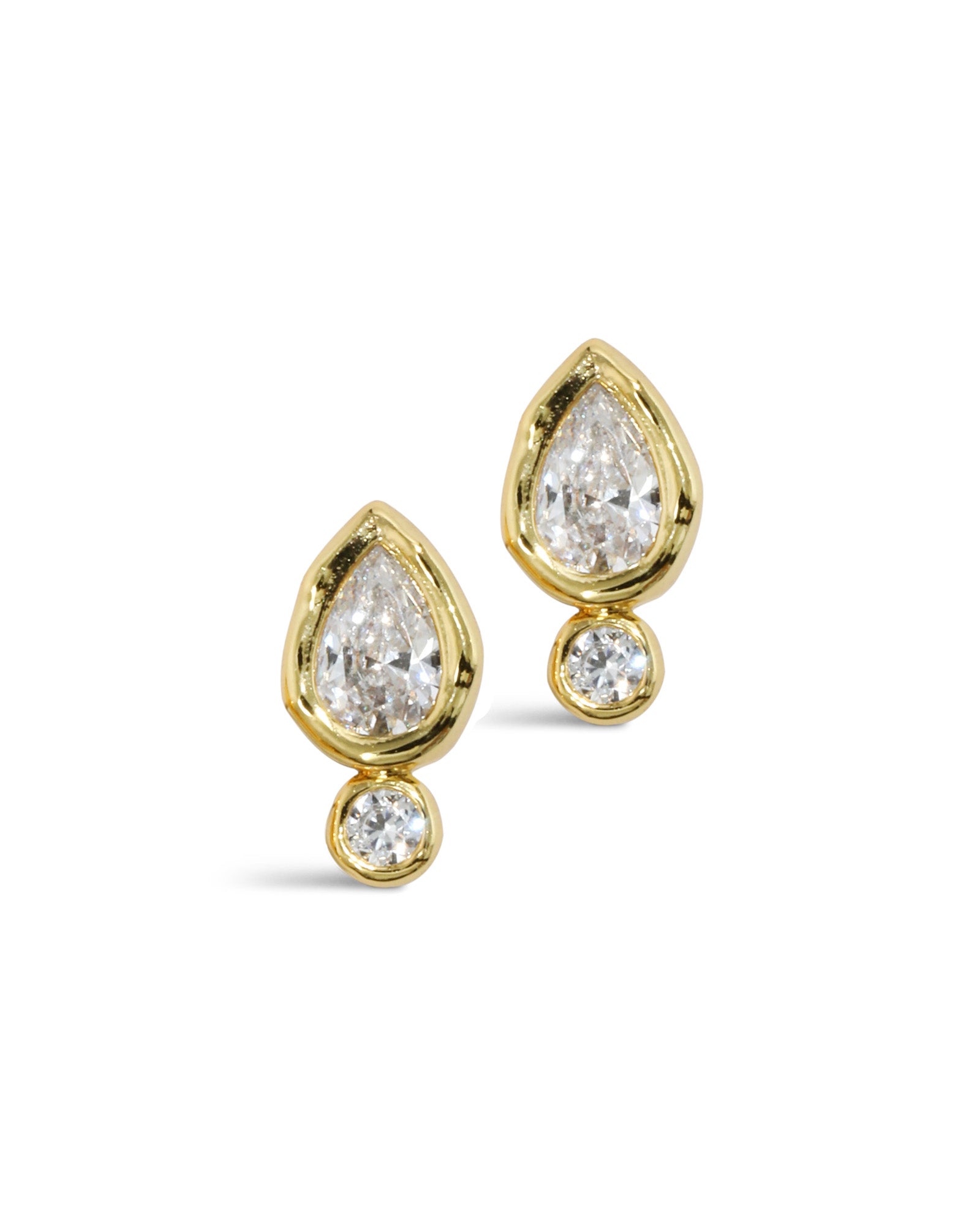 Asterales CZ Teardrop Stud Earring 14k Gold Plated, Cubic Zirconia