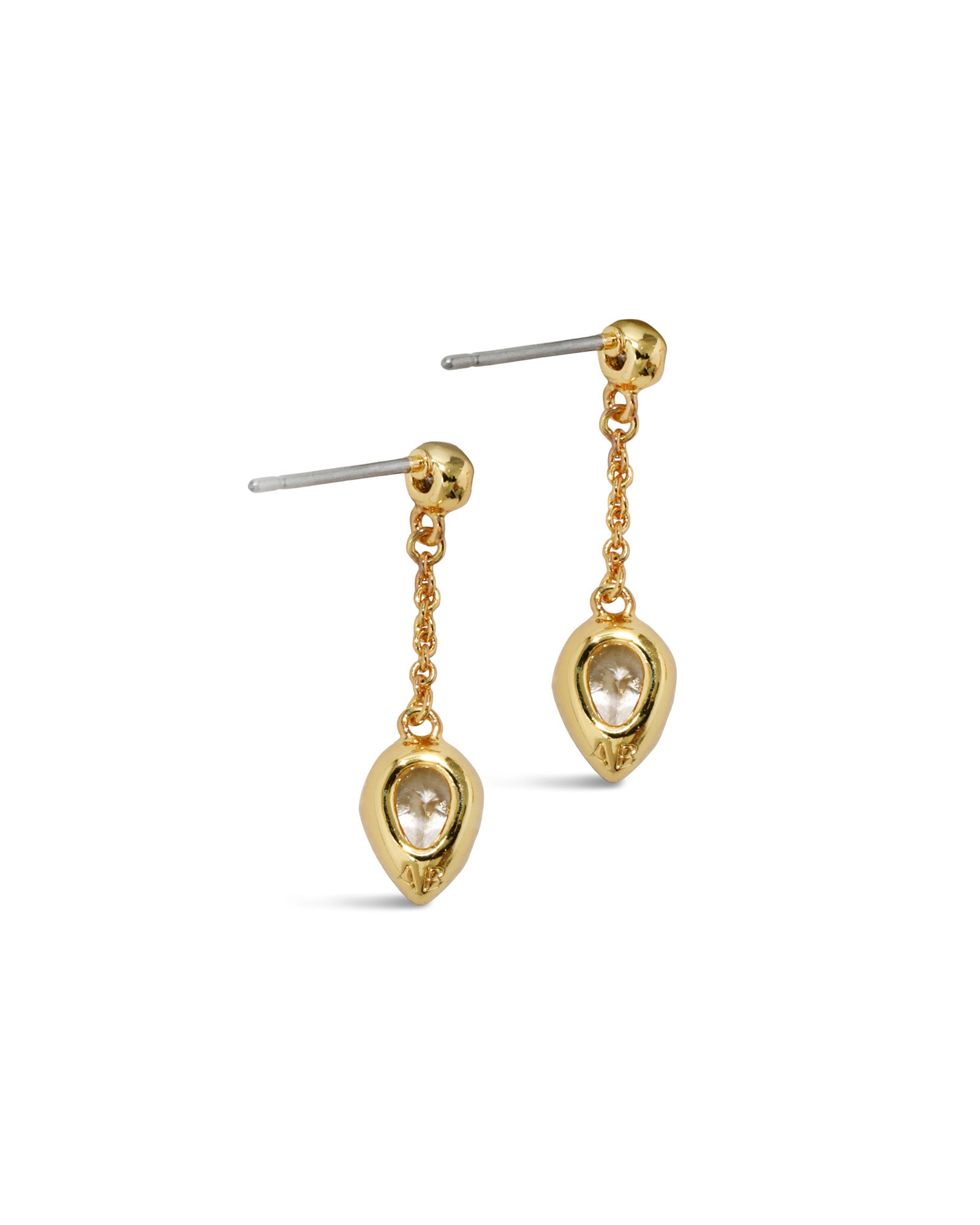 Asterales CZ Pear Drop Chain Post Earring 14k Gold Plated, Cubic Zirconia
