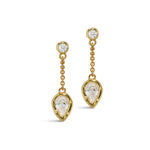 Asterales CZ Pear Drop Chain Post Earring 14k Gold Plated, Cubic Zirconia
