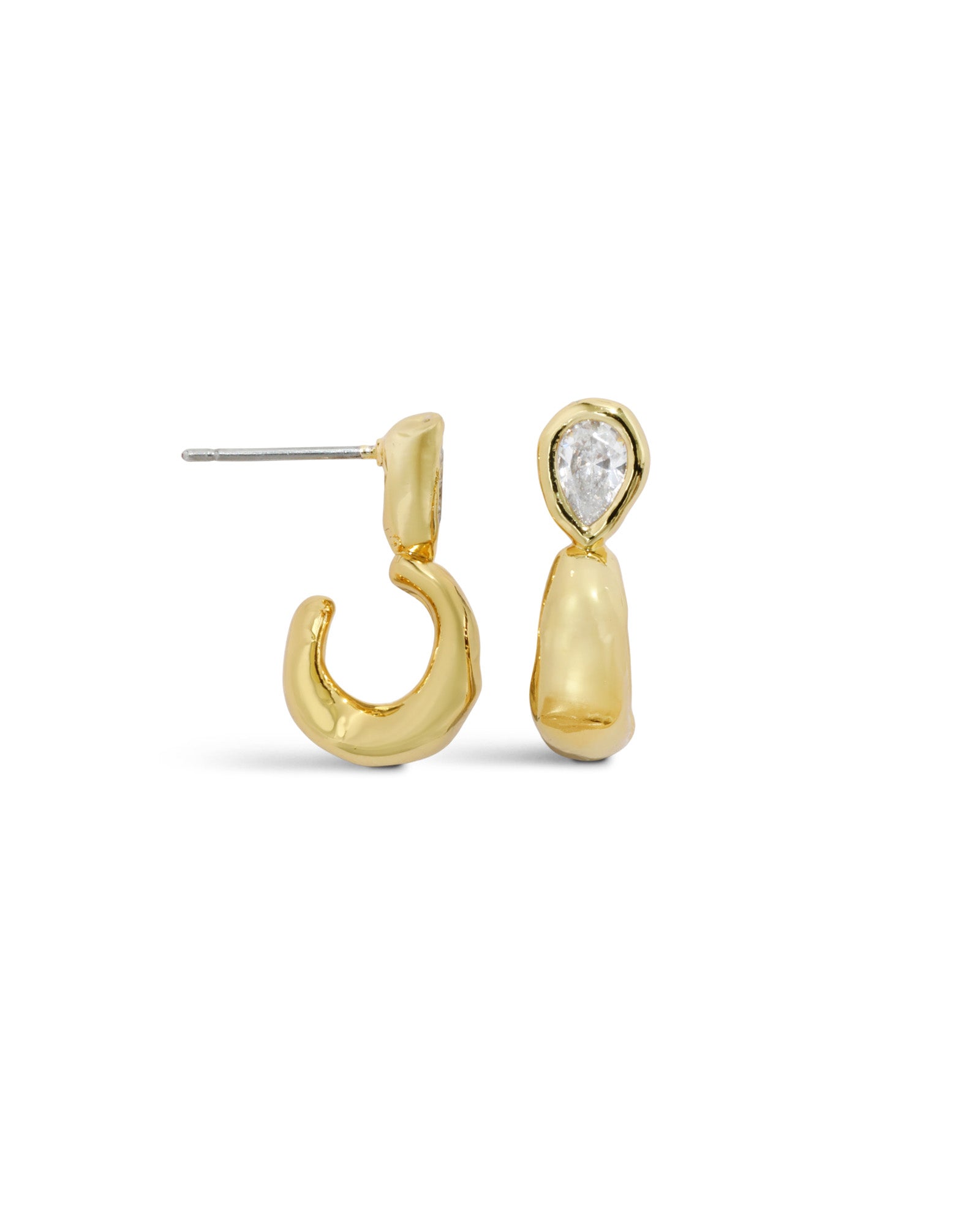 Asterales CZ Pear Small Hoop Earring 14k Gold Plated, Cubic Zirconia