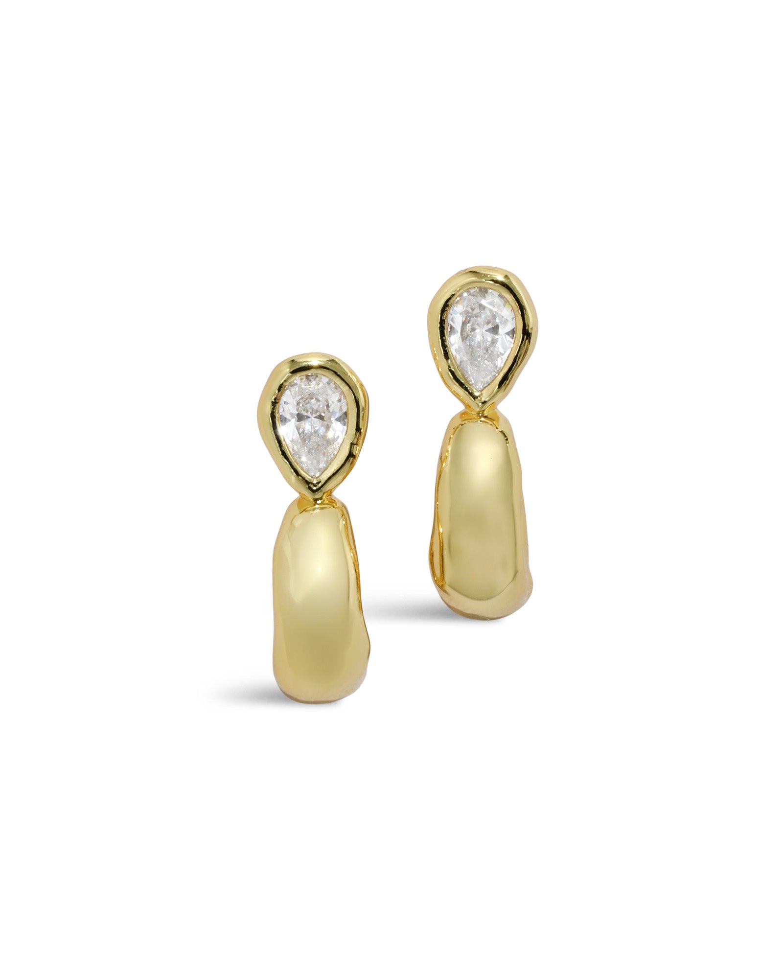 Asterales CZ Pear Small Hoop Earring 14k Gold Plated, Cubic Zirconia