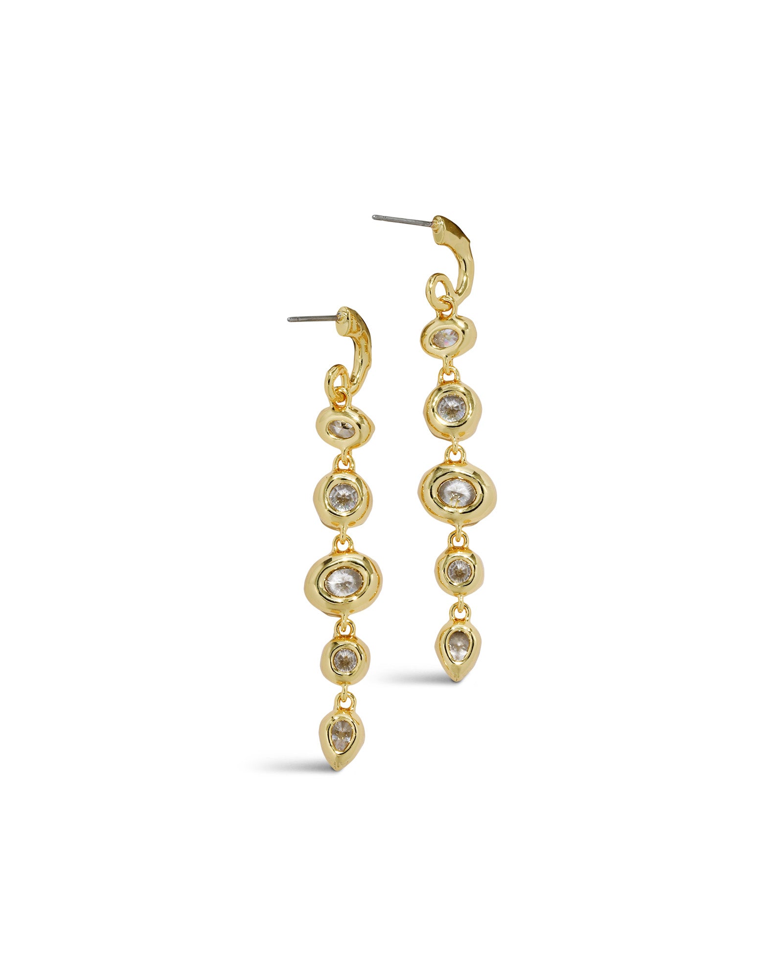 Asterales CZ Linked Hoop Drop Earring 14k Gold Plated, Cubic Zirconia