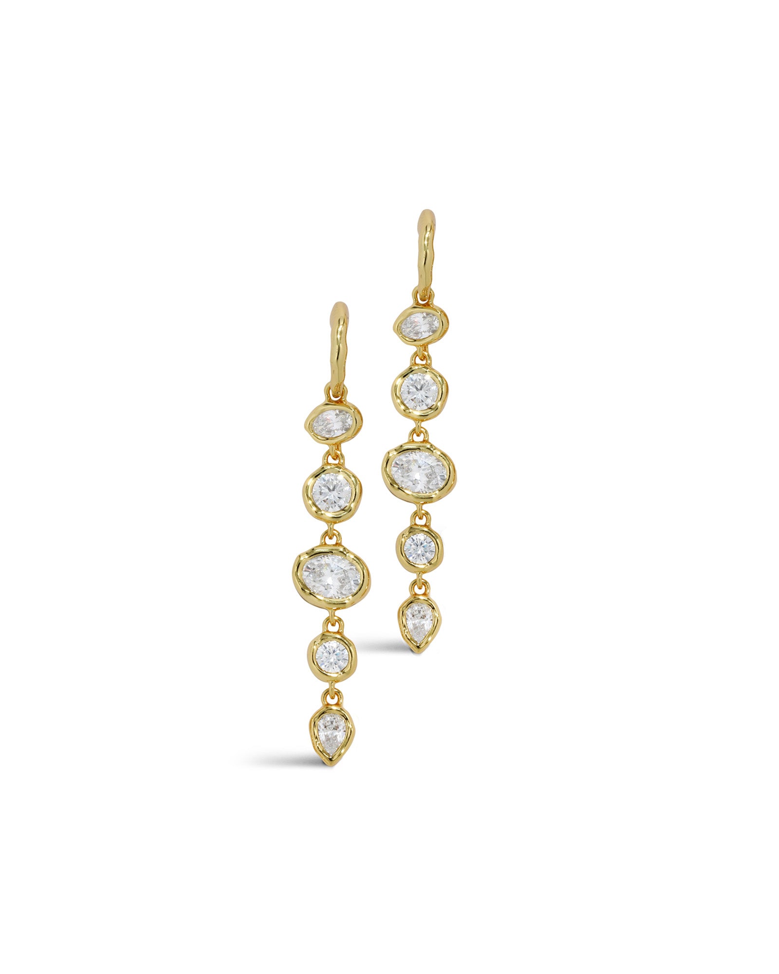 Asterales CZ Linked Hoop Drop Earring 14k Gold Plated, Cubic Zirconia
