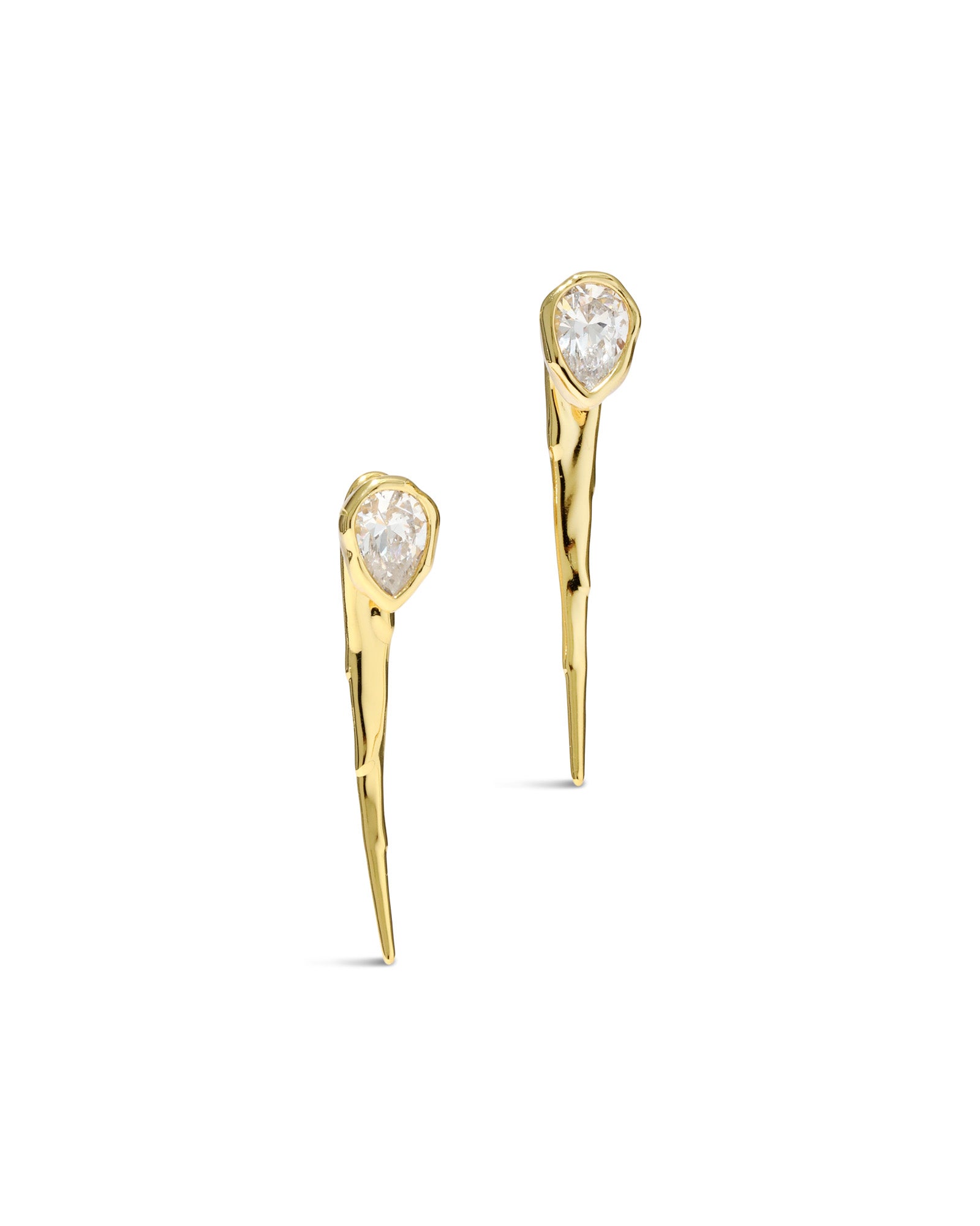 Asterales CZ Spear Front Back Earring 14k Gold Plated, Cubic Zirconia