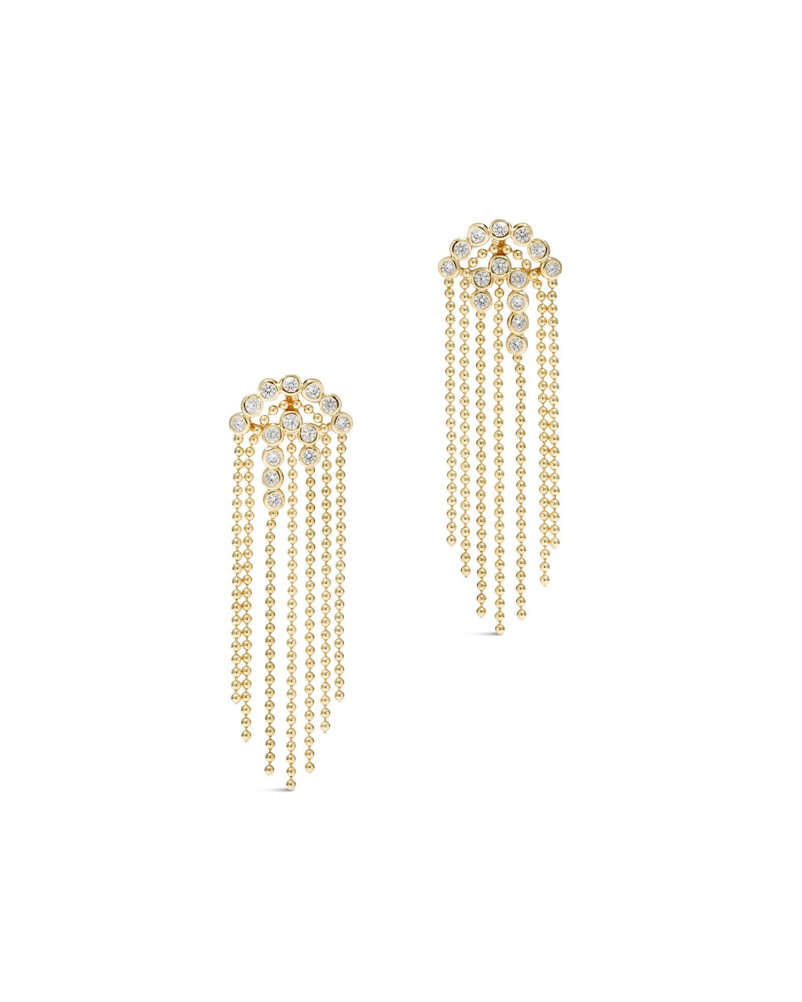 Asterales Bubble Fringe Chandelier Earring 14k Gold Plated, Cubic Zirconia