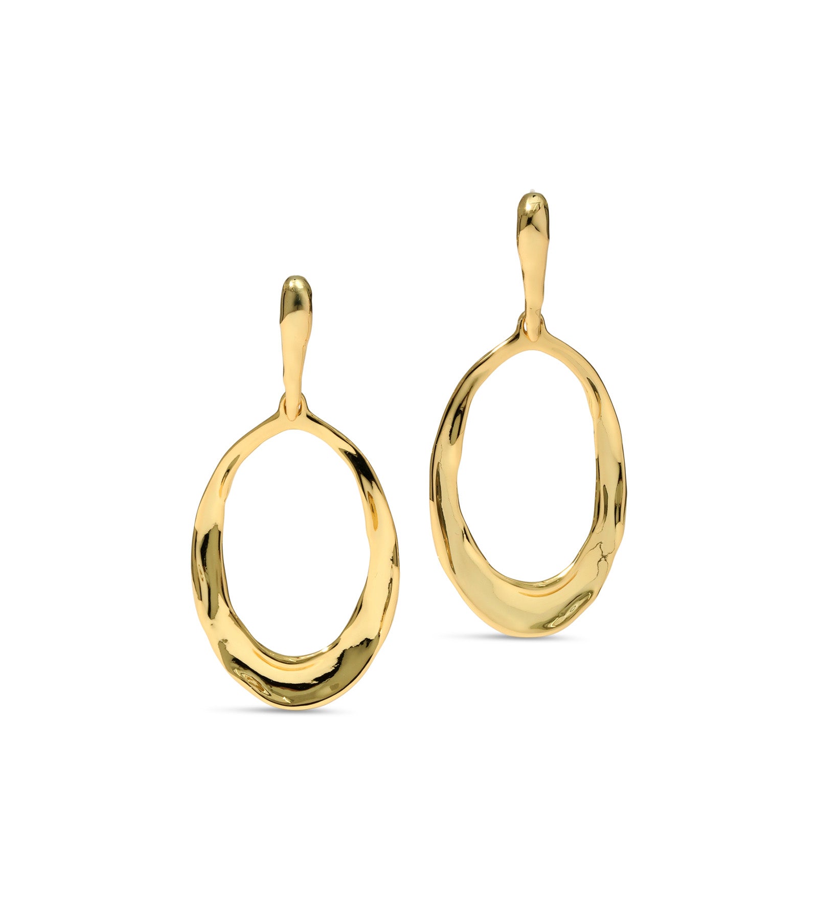 Molten Gold Oval Link Leverback Earring 14k Gold Plated
