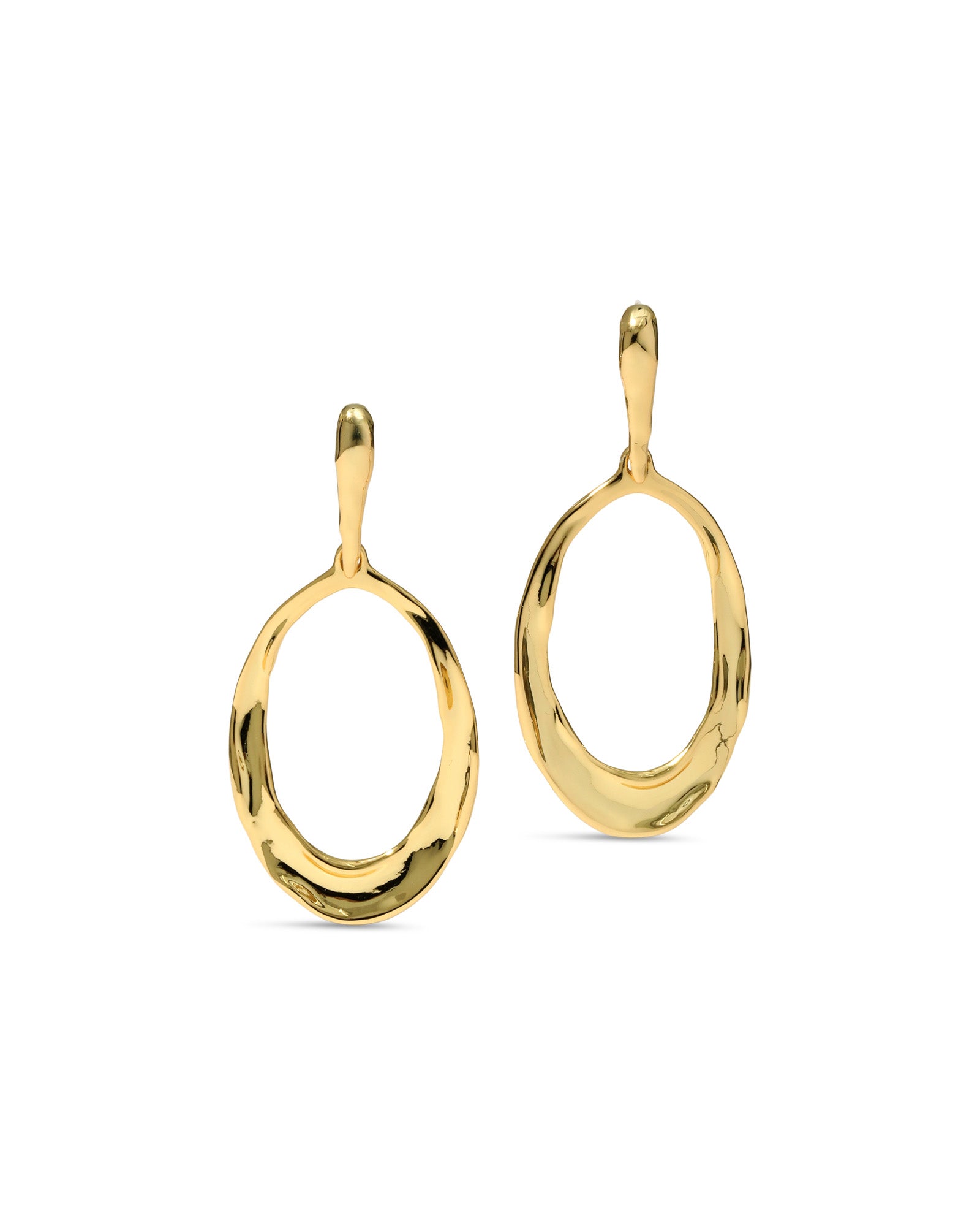 Molten Gold Oval Link Leverback Earring 14k Gold Plated