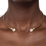 Asterales Gold Crystal Capped Skinny Collar Necklace