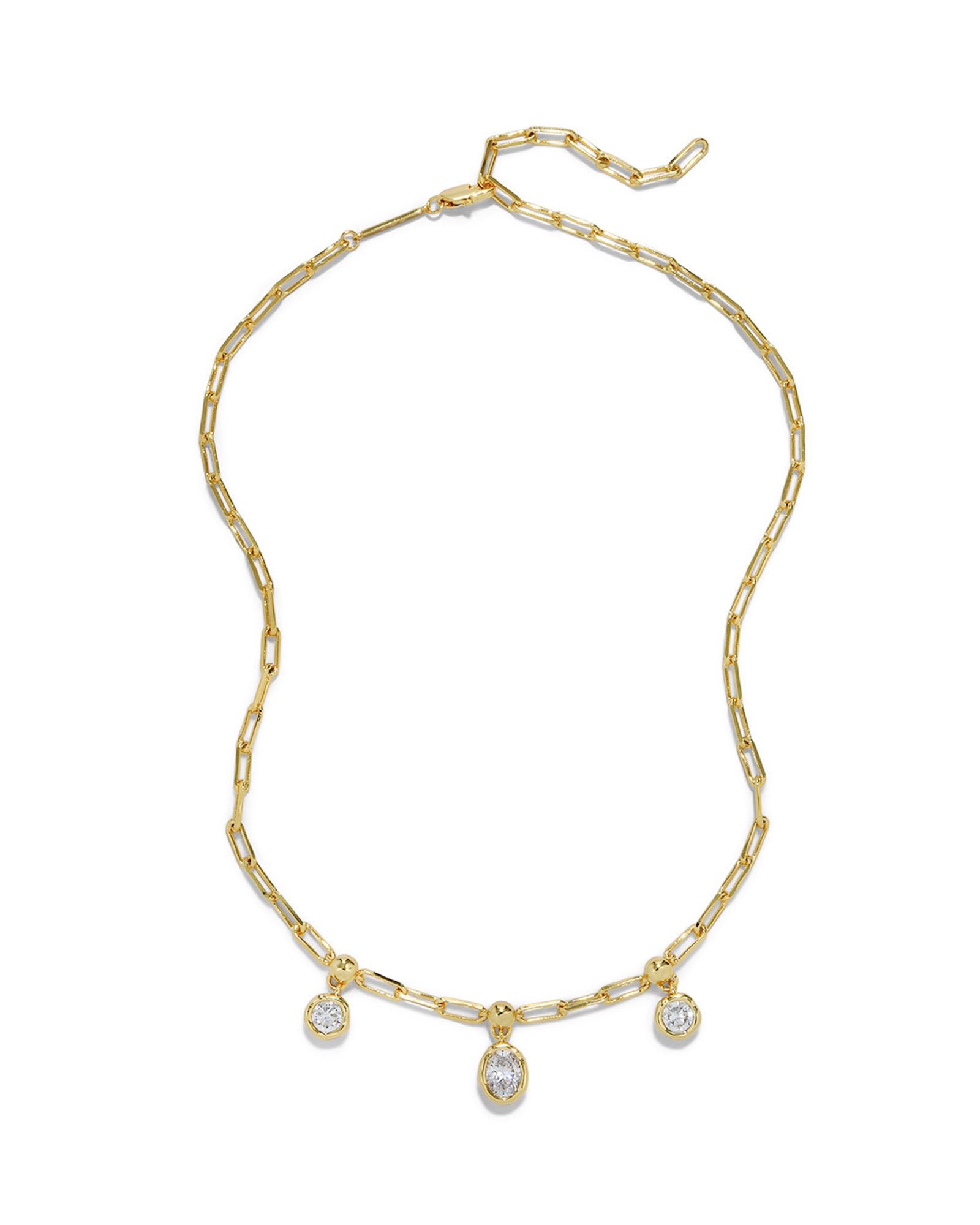 Asterales Petite Triple CZ Drop Necklace 14k Gold Plated, Cubic Zirconia
