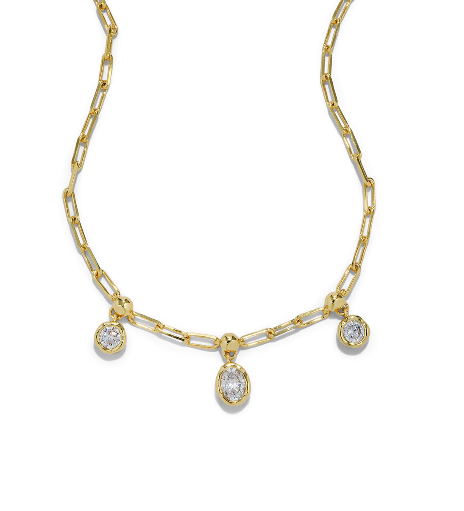 Asterales Petite Triple CZ Drop Necklace 14k Gold Plated, Cubic Zirconia