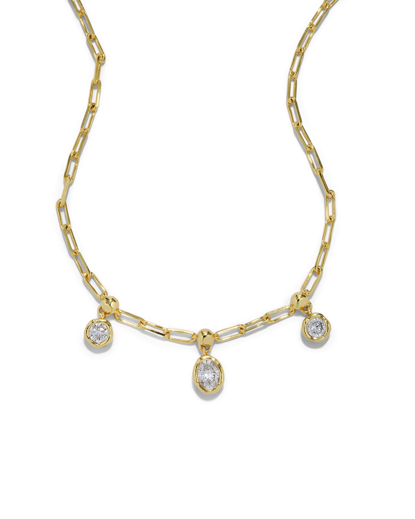 Asterales Petite Triple CZ Drop Necklace 14k Gold Plated, Cubic Zirconia