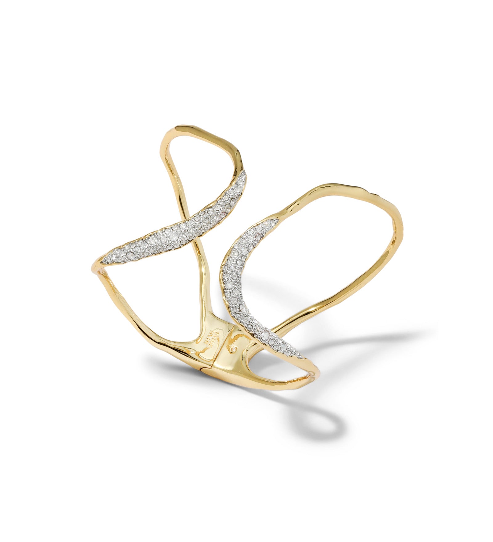 Solanales Crystal Freeform Hinge Cuff Bracelet 14k Gold Plated, Crystals