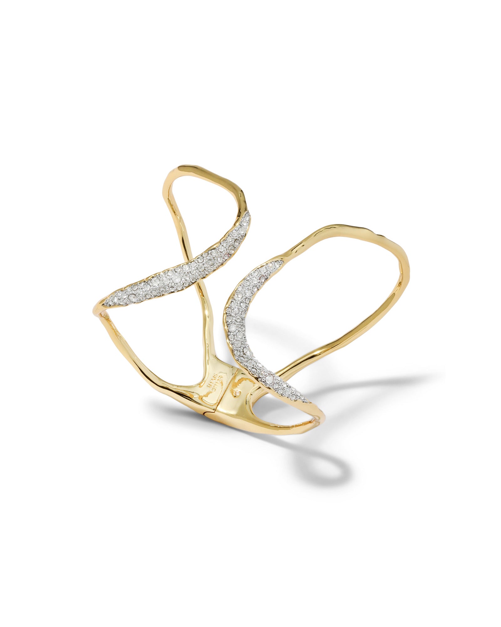 Solanales Crystal Freeform Hinge Cuff Bracelet 14k Gold Plated, Crystals