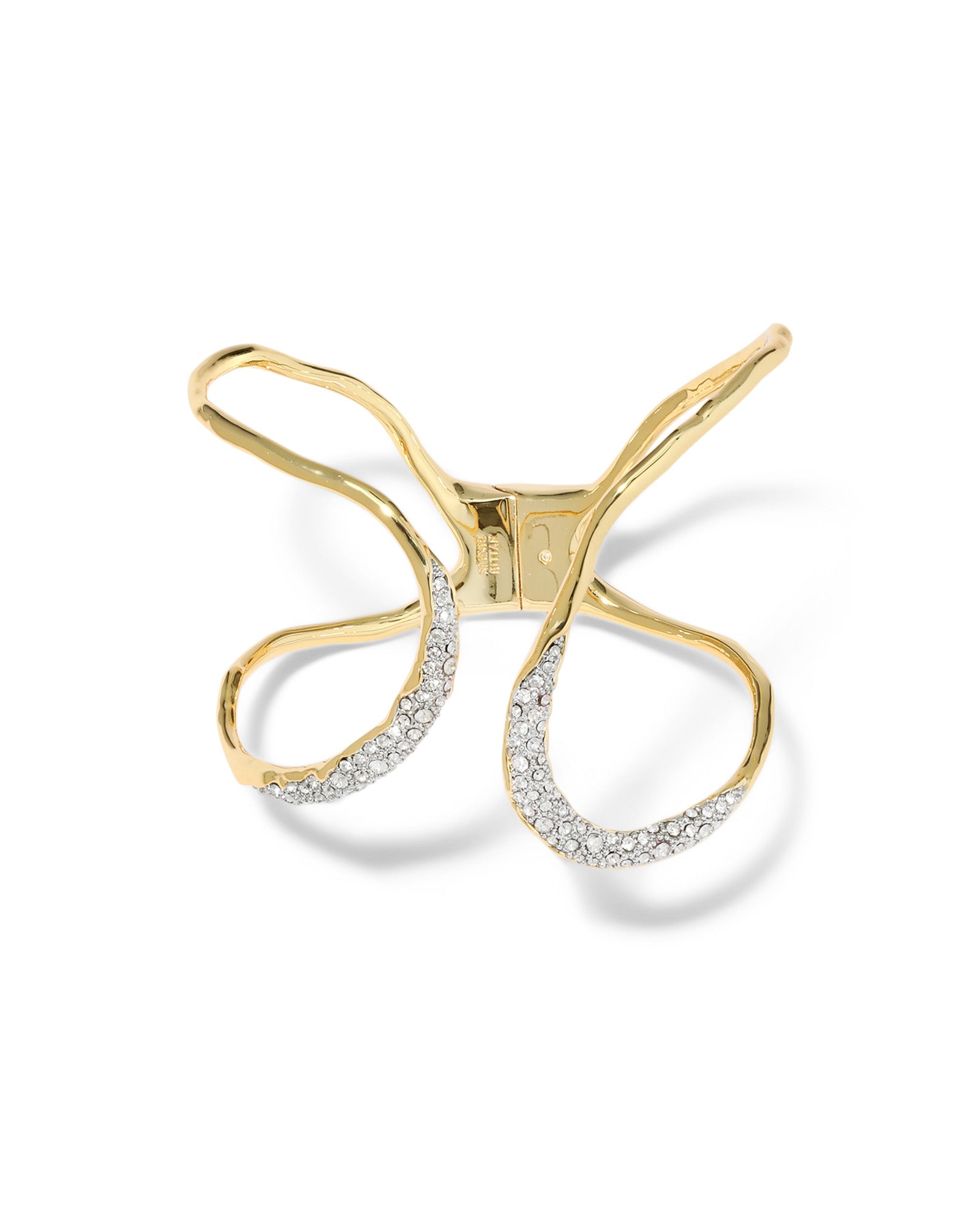 Solanales Crystal Freeform Hinge Cuff Bracelet 14k Gold Plated, Crystals