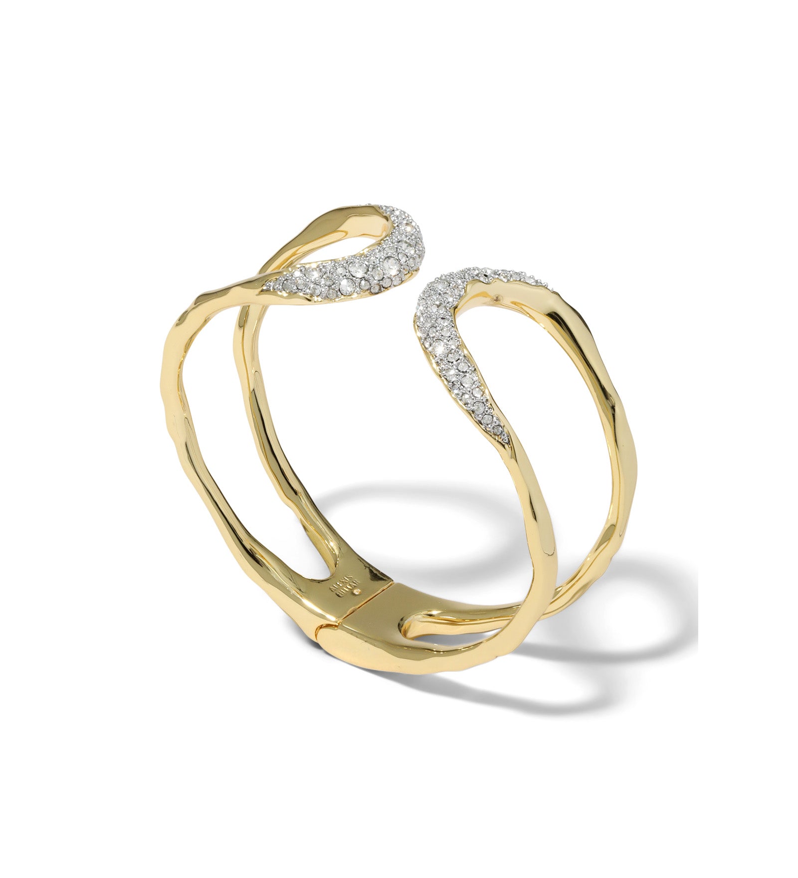 Solanales Crystal Orbiting Hinge Cuff Bracelet 14k Gold Plated, Crystals