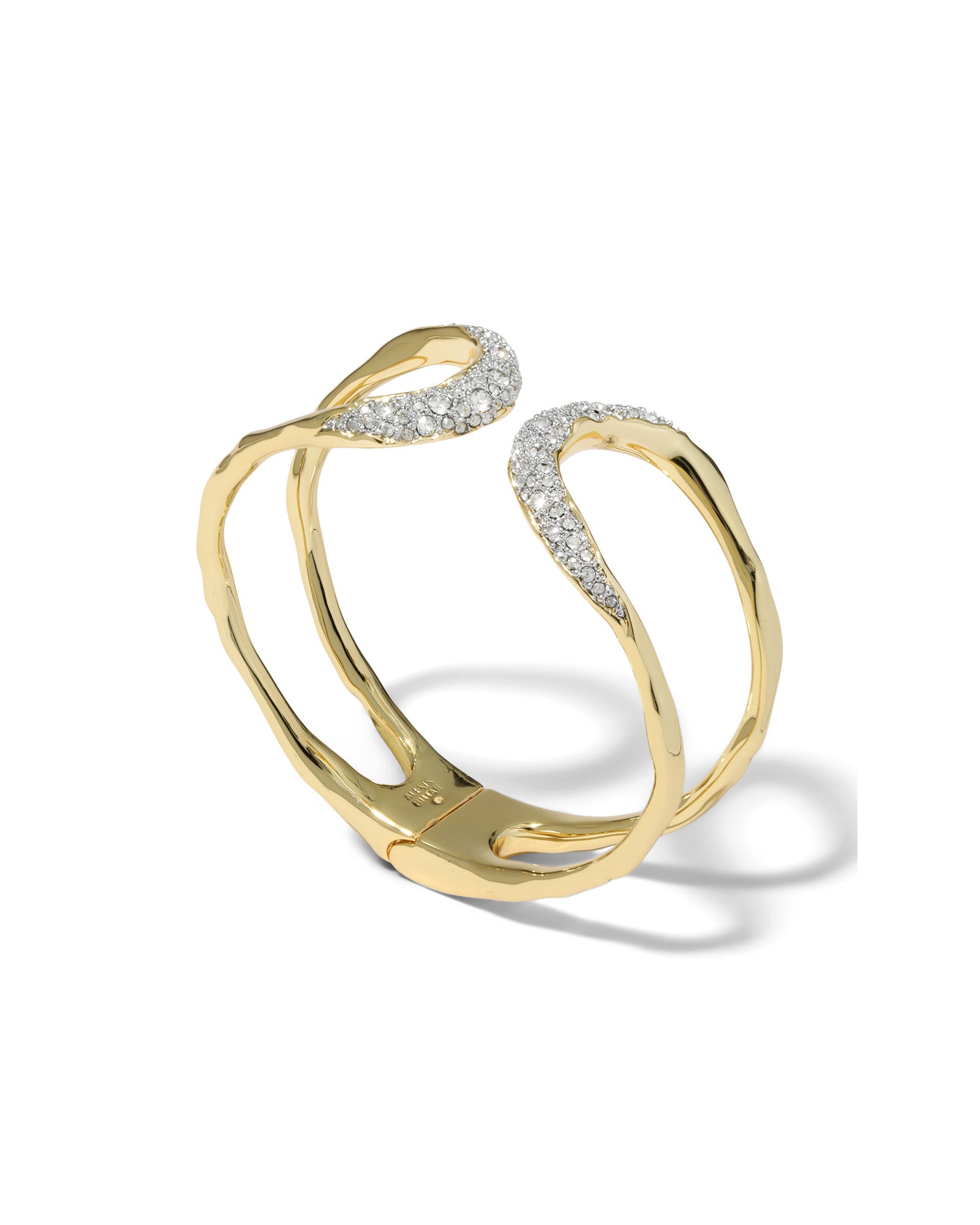 Solanales Crystal Orbiting Hinge Cuff Bracelet 14k Gold Plated, Crystals