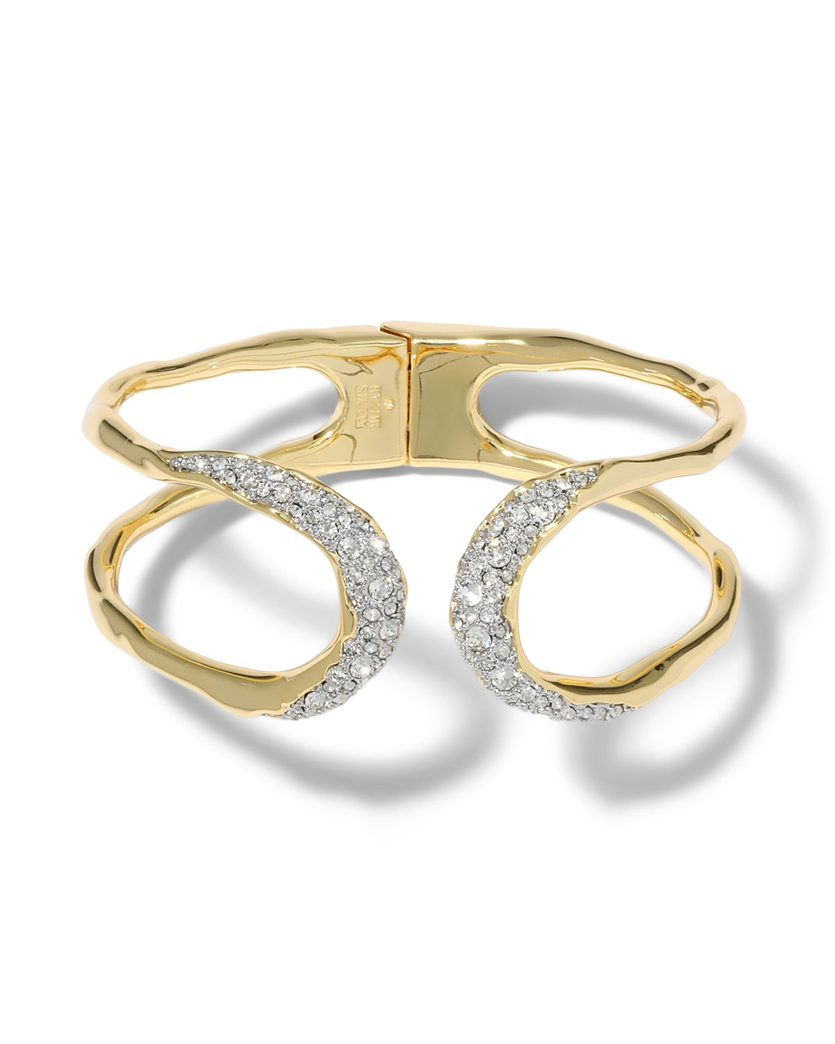 Solanales Crystal Orbiting Hinge Cuff Bracelet 14k Gold Plated, Crystals