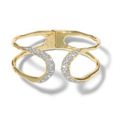 Solanales Crystal Orbiting Hinge Cuff Bracelet 14k Gold Plated, Crystals