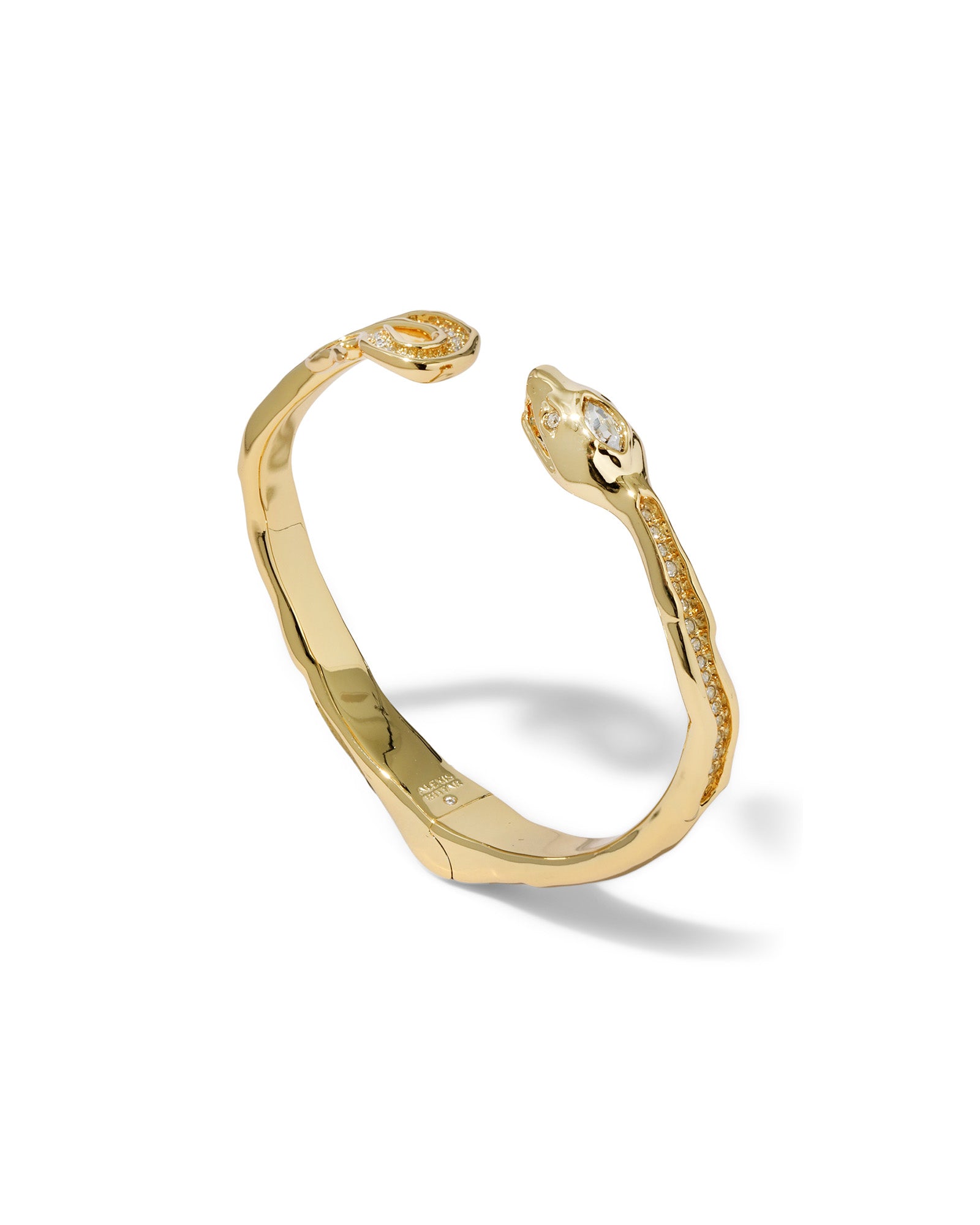 Serpent Gold Crystal Bypass Hinge Bracelet 14k Gold Plated, Crystals