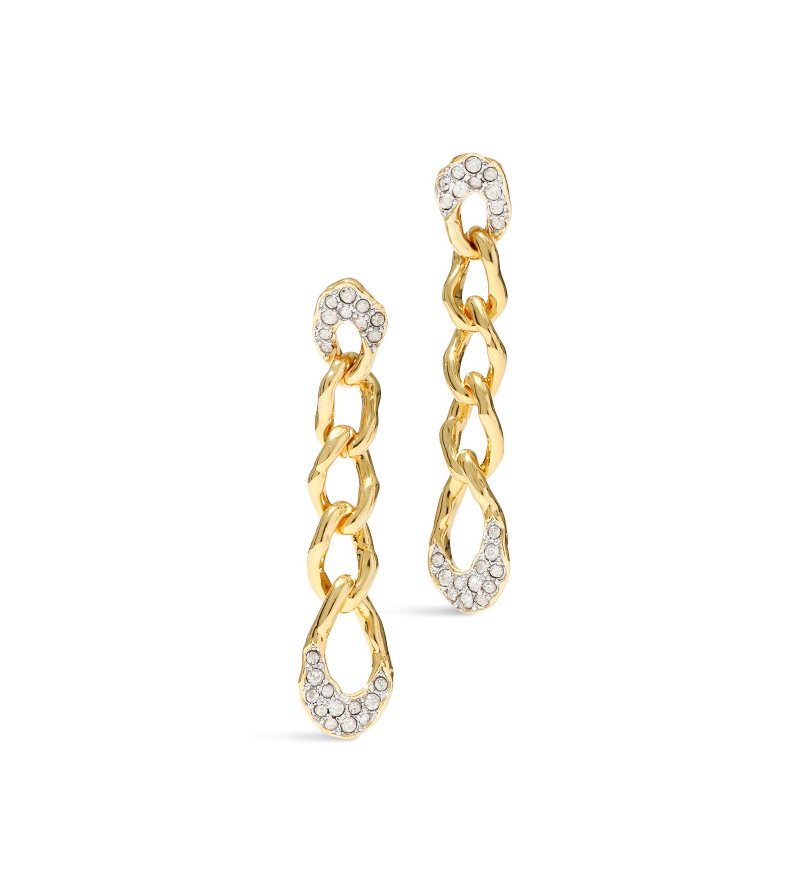 Solanales Crystal Chain Link Drop Earring 14k Gold Plated, Crystals
