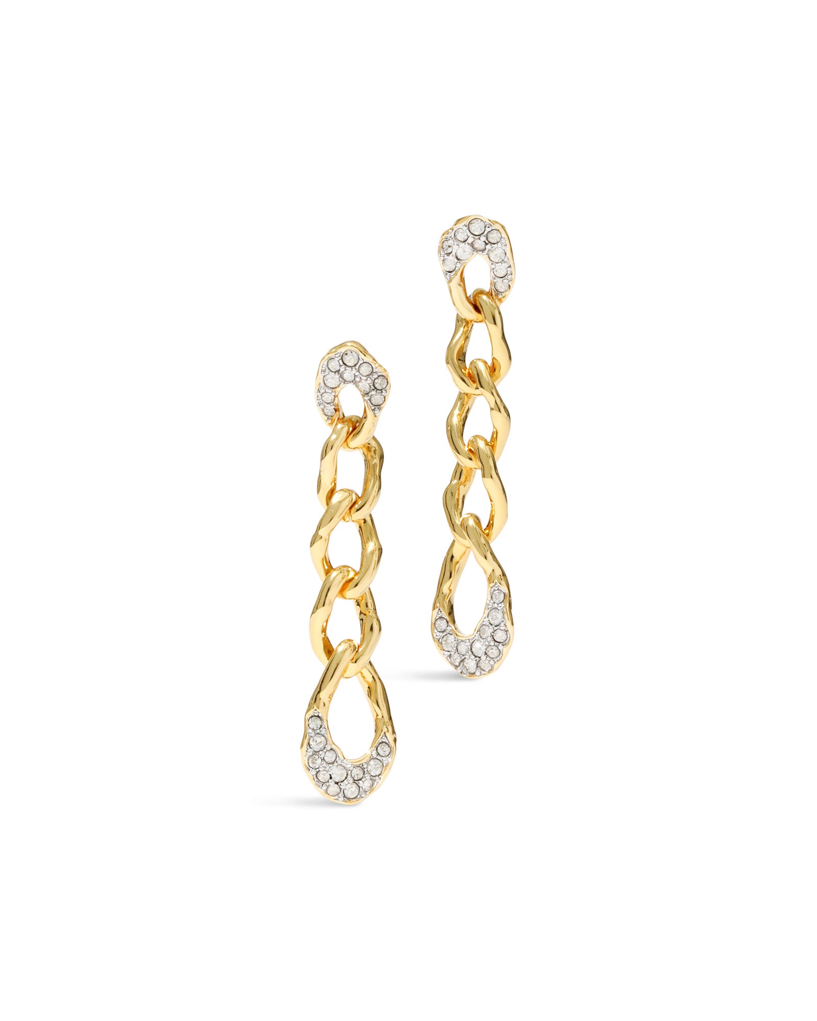 Solanales Crystal Chain Link Drop Earring 14k Gold Plated, Crystals