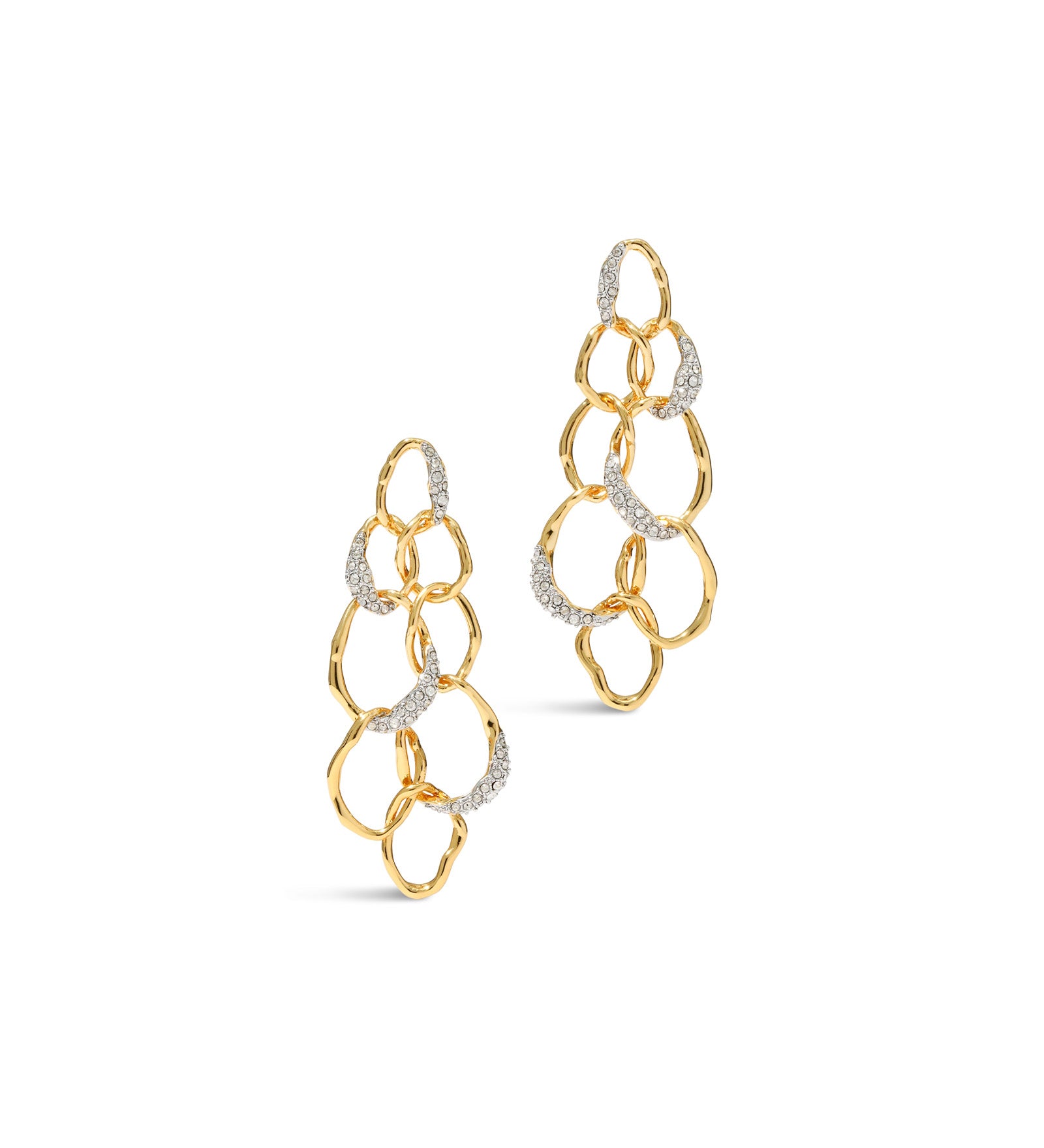 Solanales Crystal Linked Orb Post Earring 14k Gold Plated, Crystals