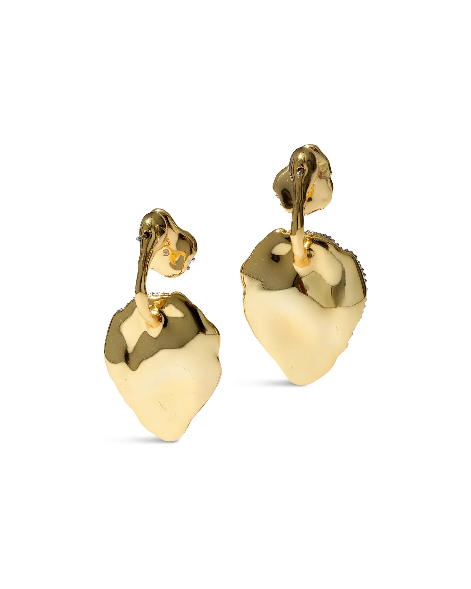 Solanales Crystal Gold Petal Front Back Earring 14k Gold Plated, Crystals
