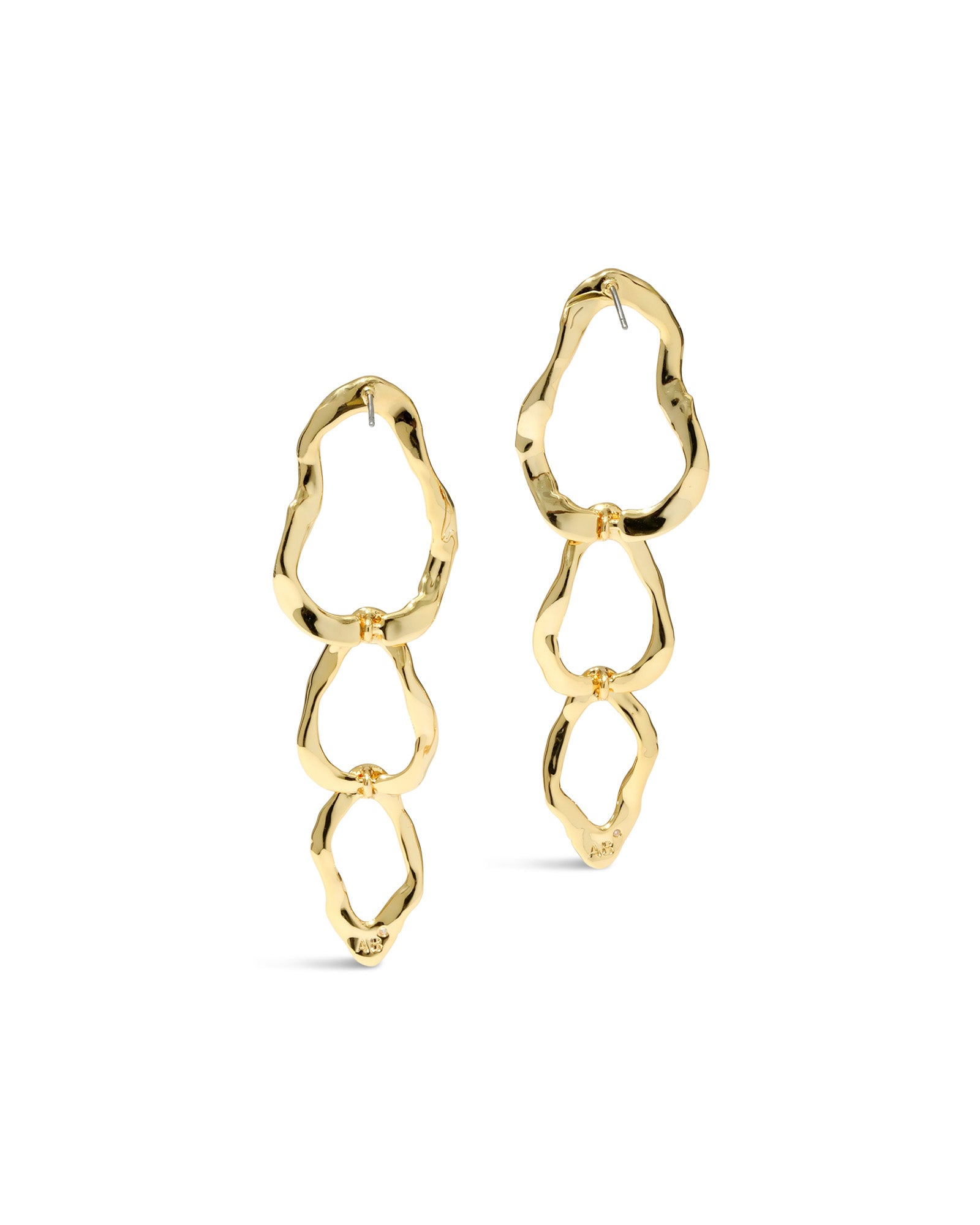Brut Gold Triple Linke Post Earring 14k Gold Plated