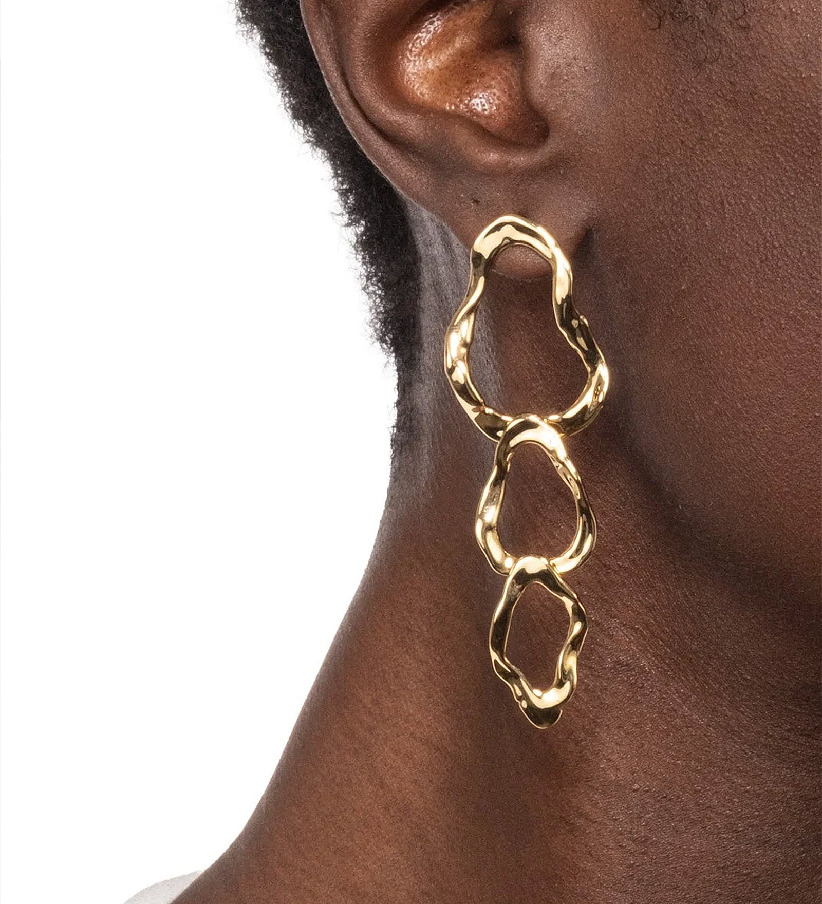 Alexis Bittar-Brut Gold Triple Link Post Earrings-Earrings-Blue Ruby Jewellery-Vancouver Canada