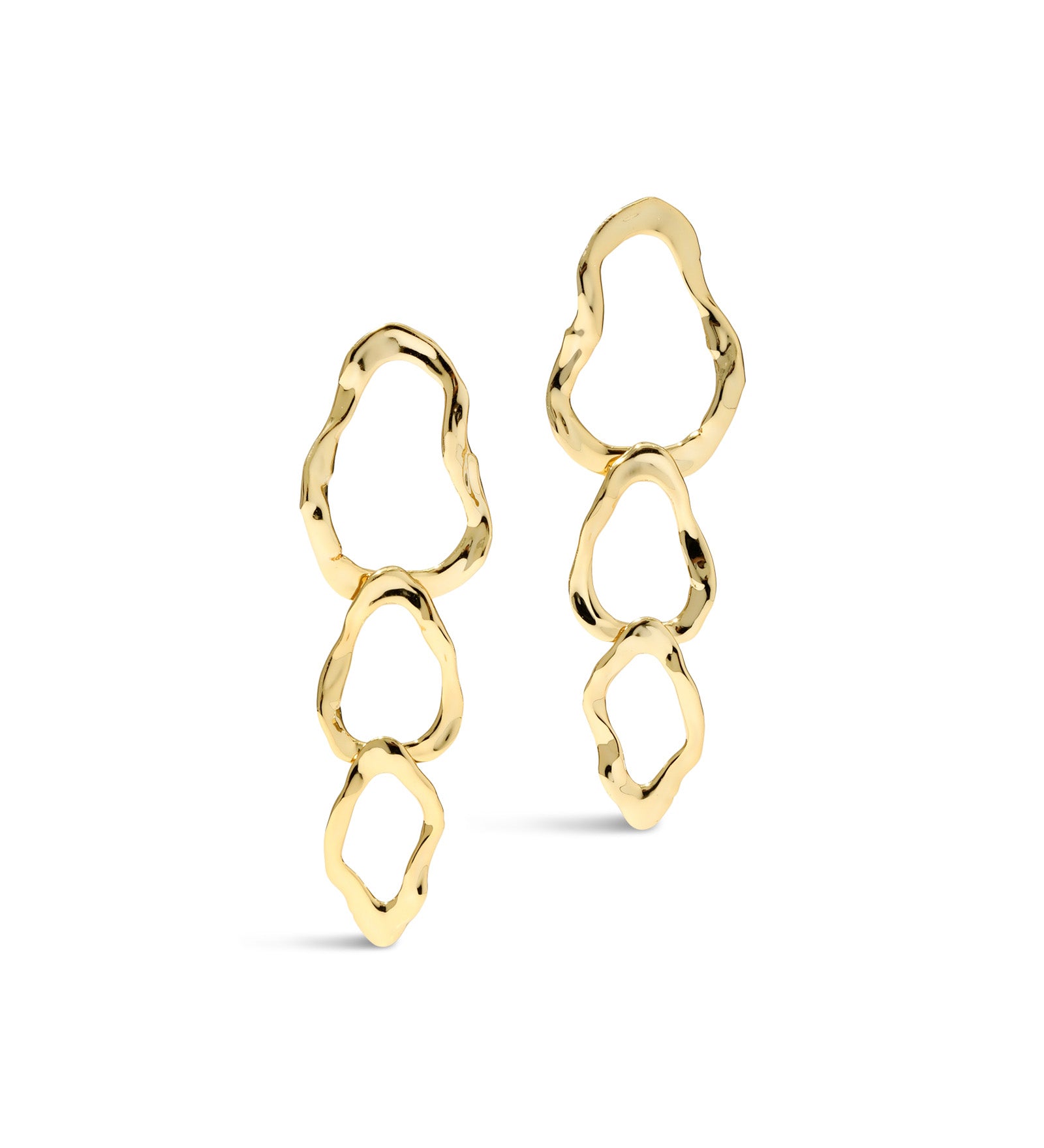 Brut Gold Triple Linke Post Earring 14k Gold Plated