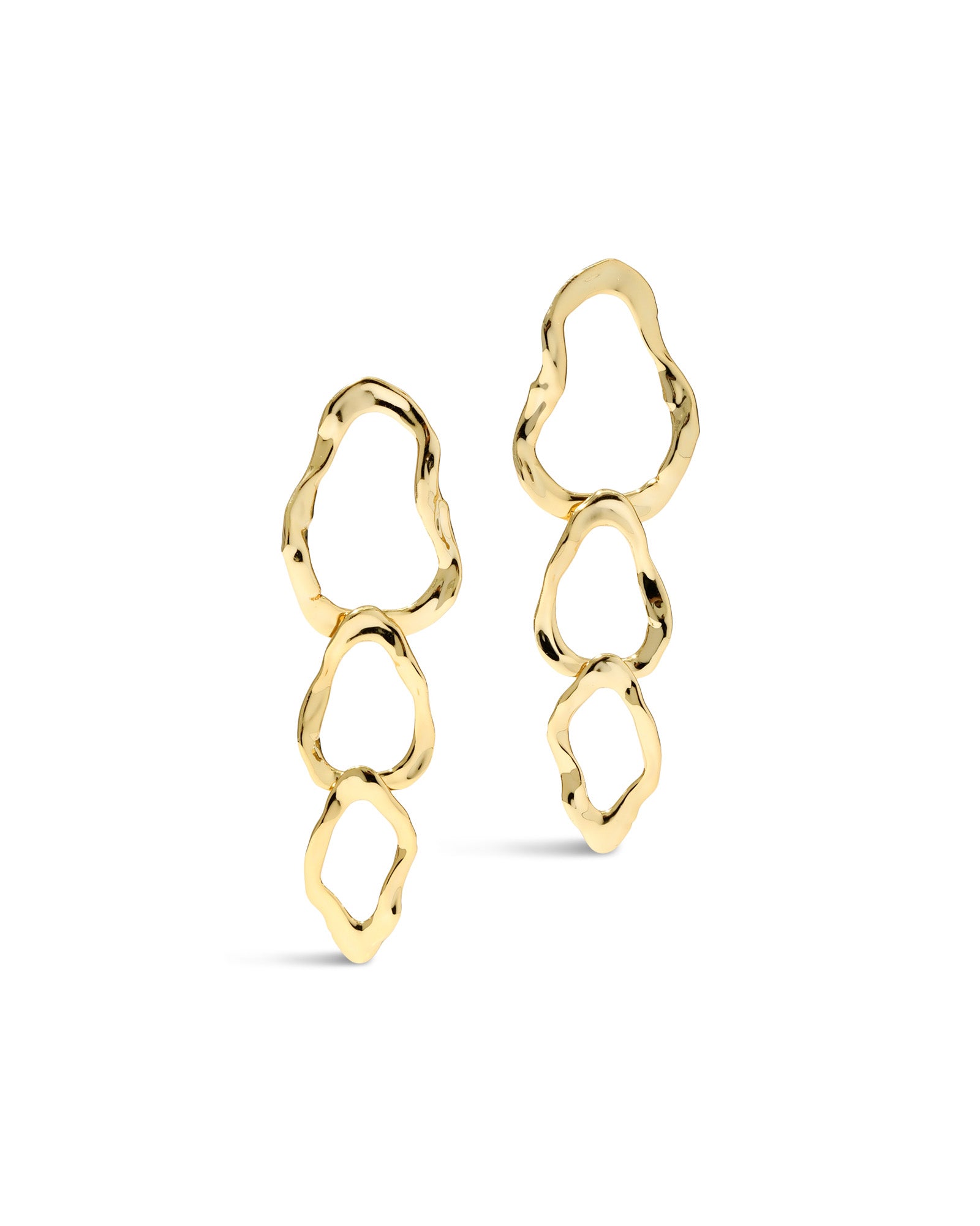 Brut Gold Triple Linke Post Earring 14k Gold Plated