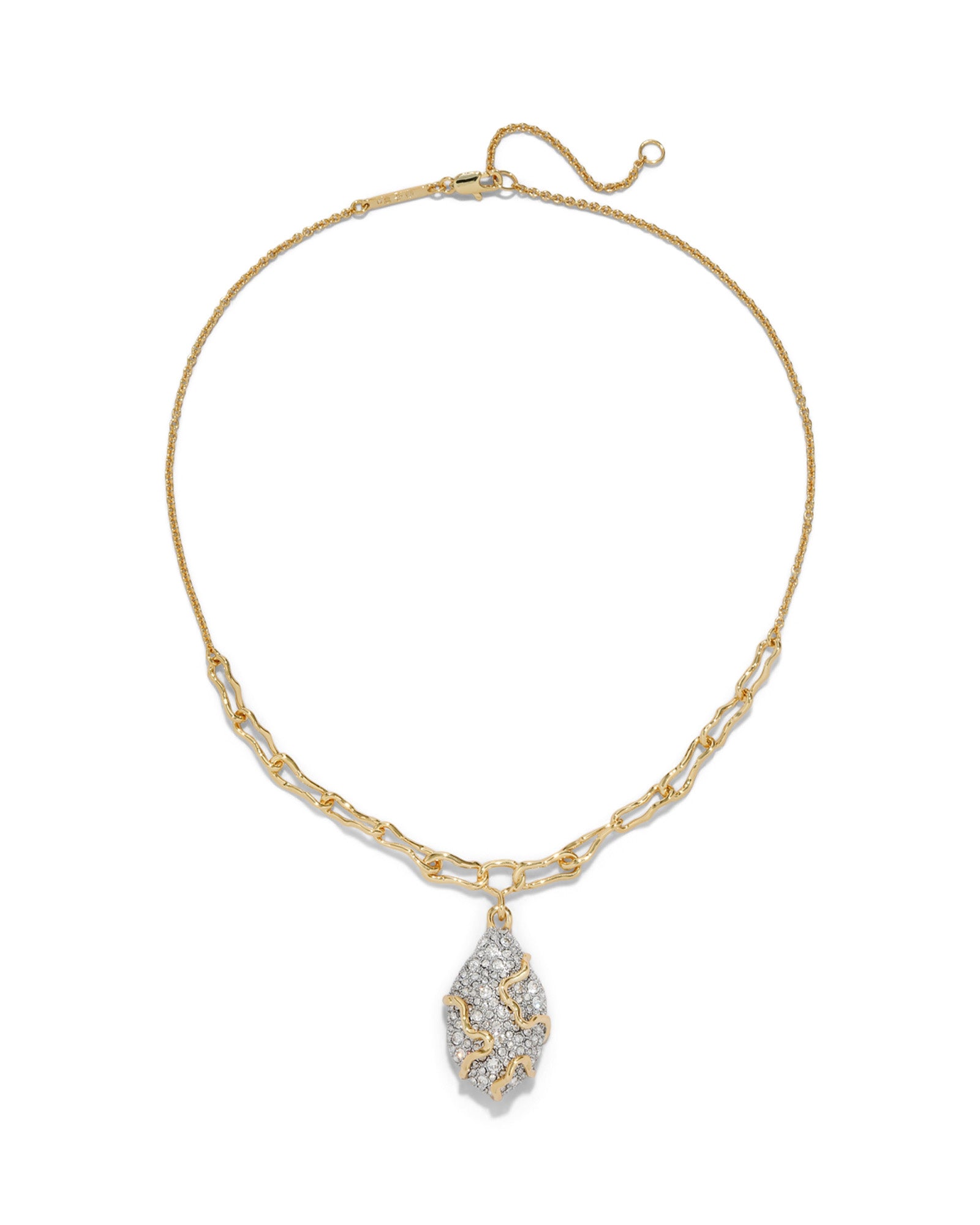 Solanales Crystal Pave Geode Link Necklace 14k Gold Plated, Crystals