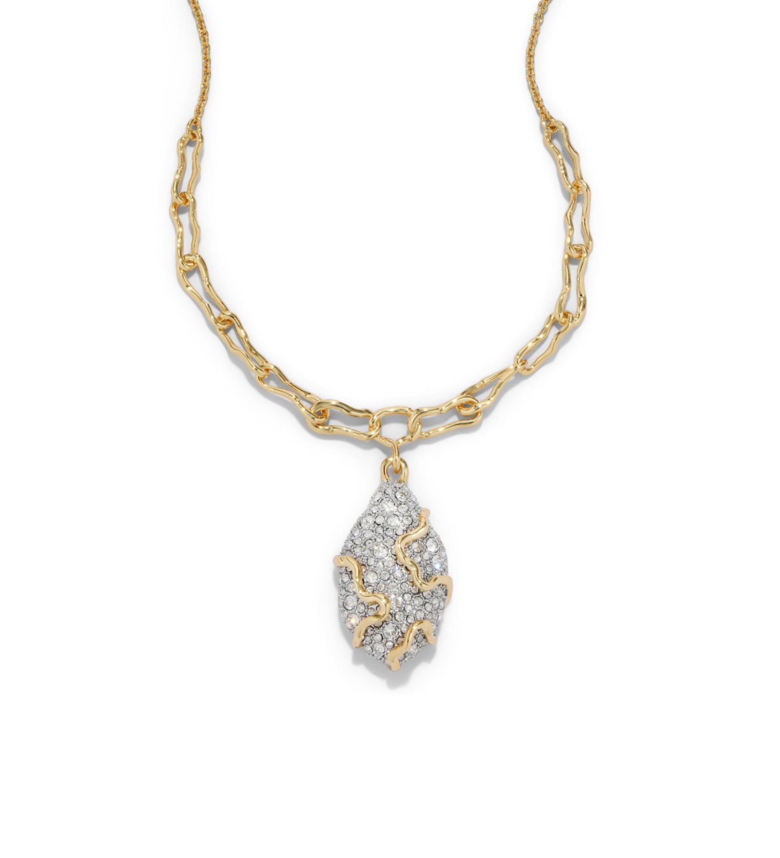 Solanales Crystal Pave Geode Link Necklace 14k Gold Plated, Crystals