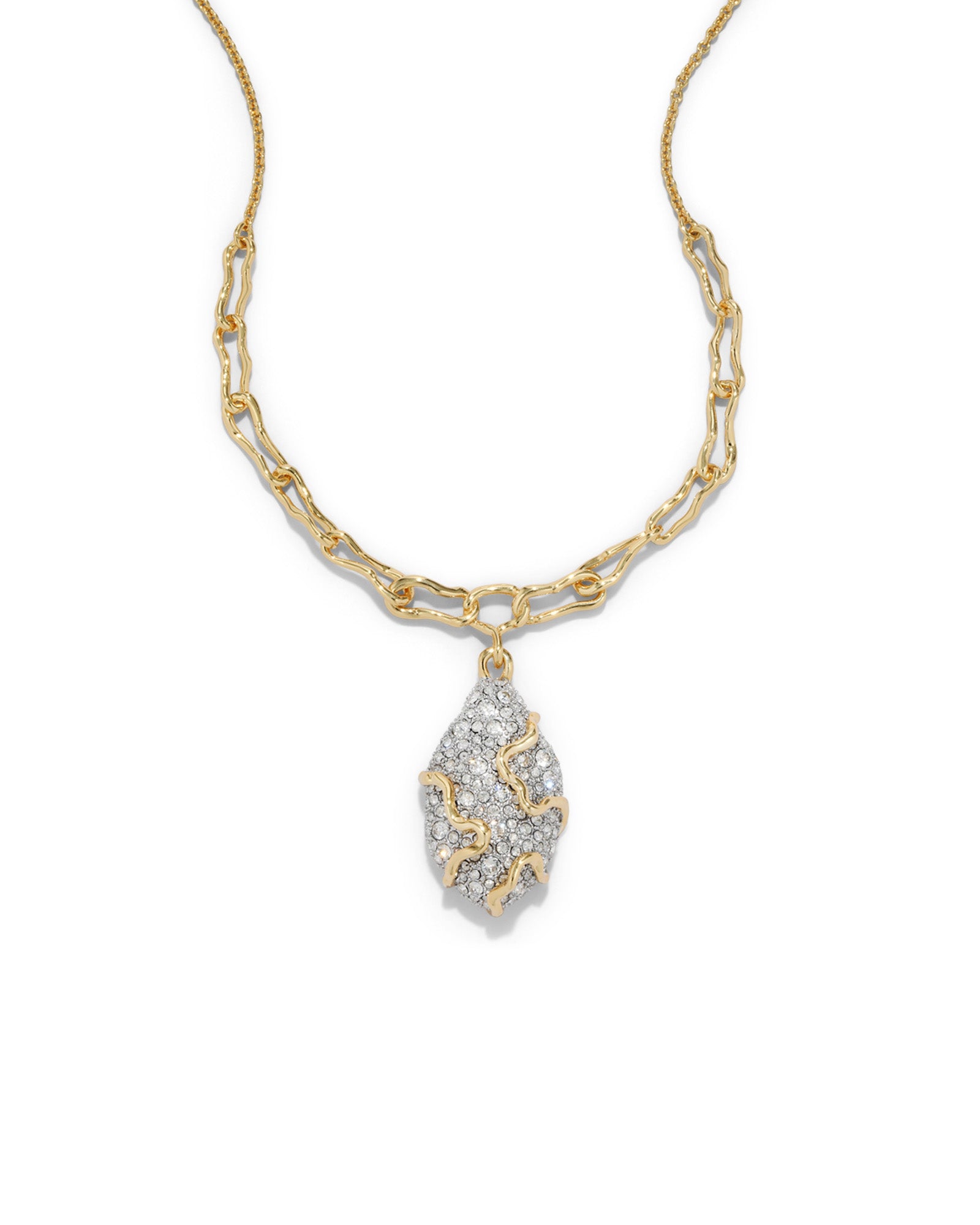 Solanales Crystal Pave Geode Link Necklace 14k Gold Plated, Crystals
