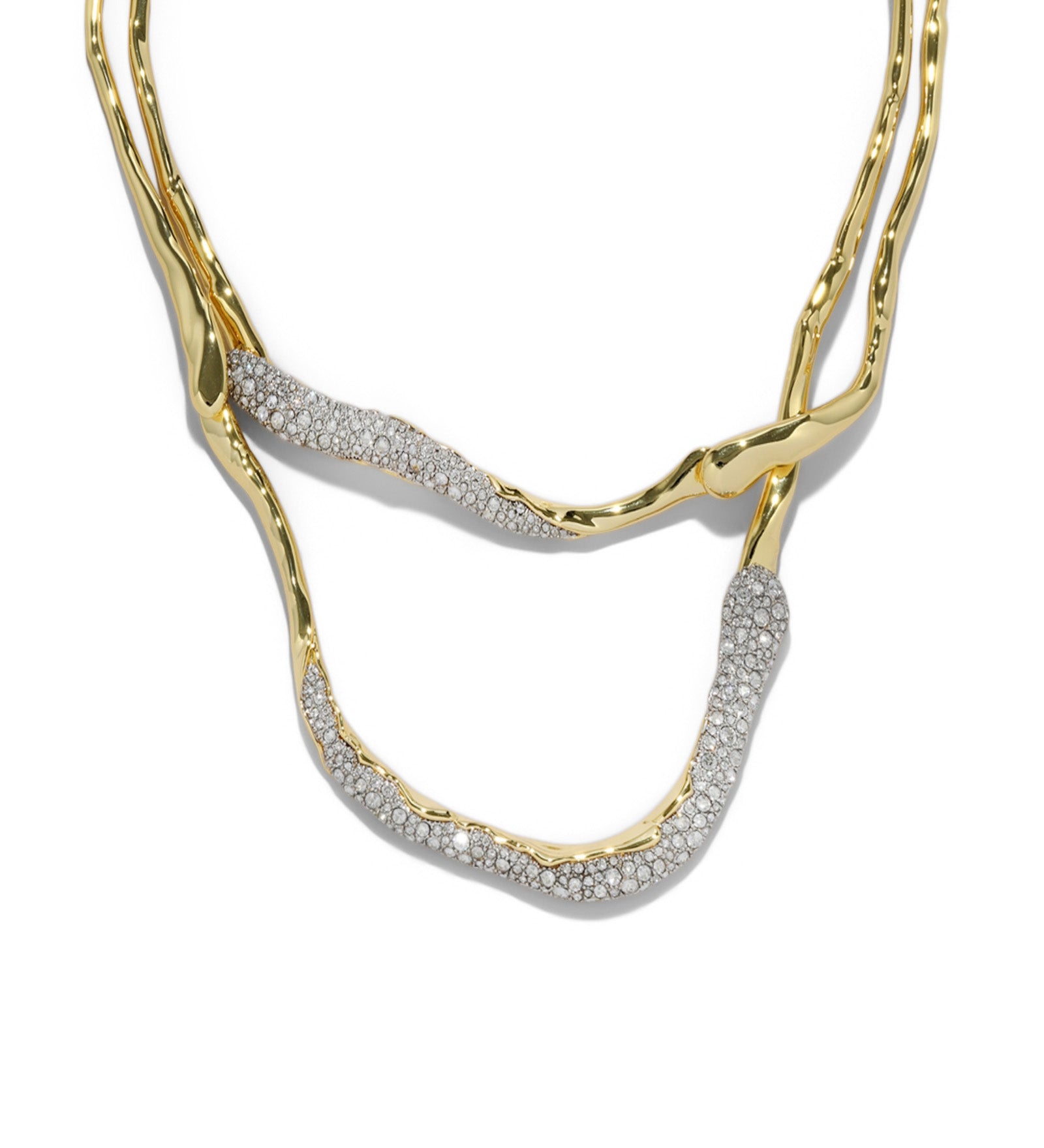 Solanales Crystal Twisted Collar Necklace 14k Gold Plated, Crystals