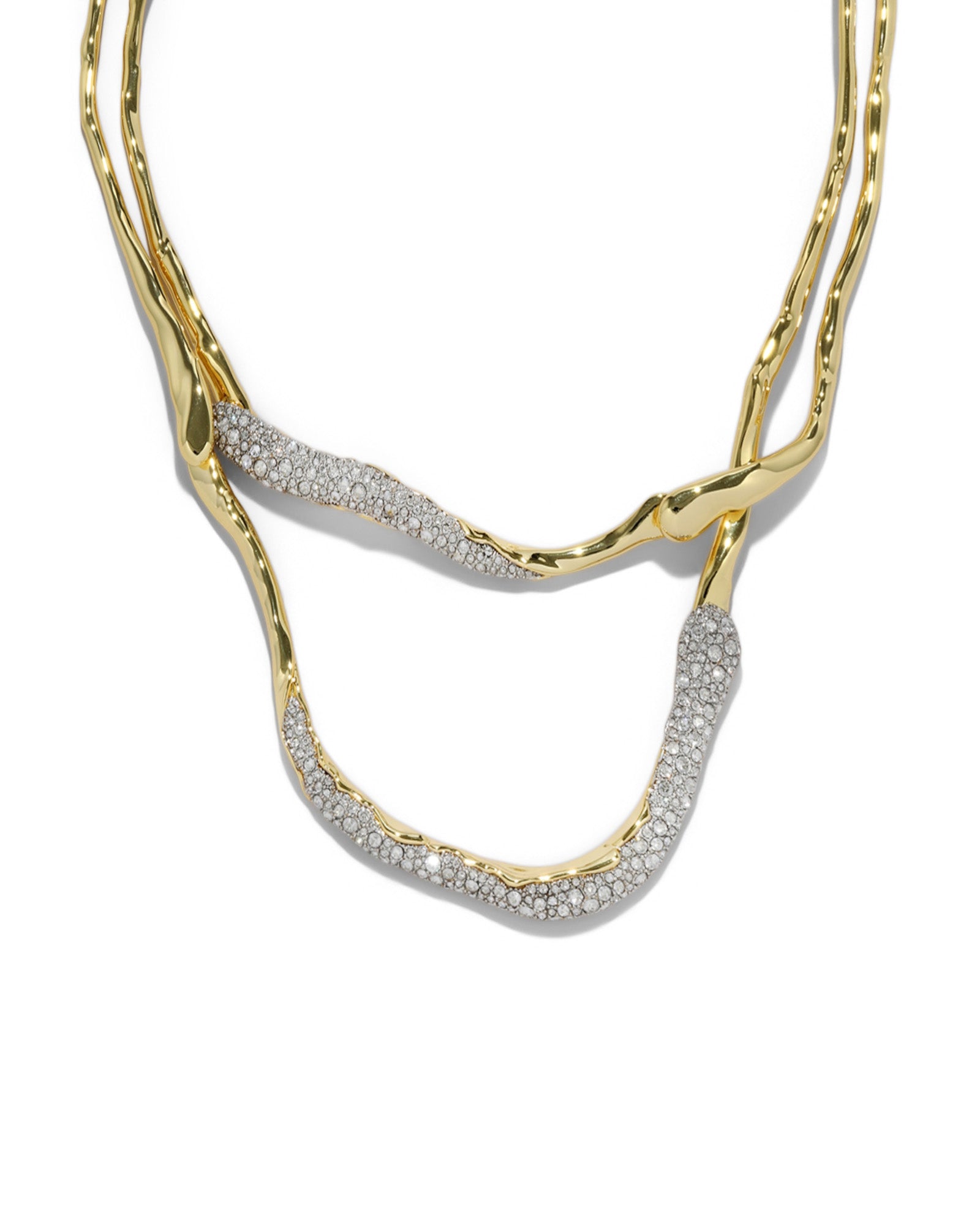 Solanales Crystal Twisted Collar Necklace 14k Gold Plated, Crystals