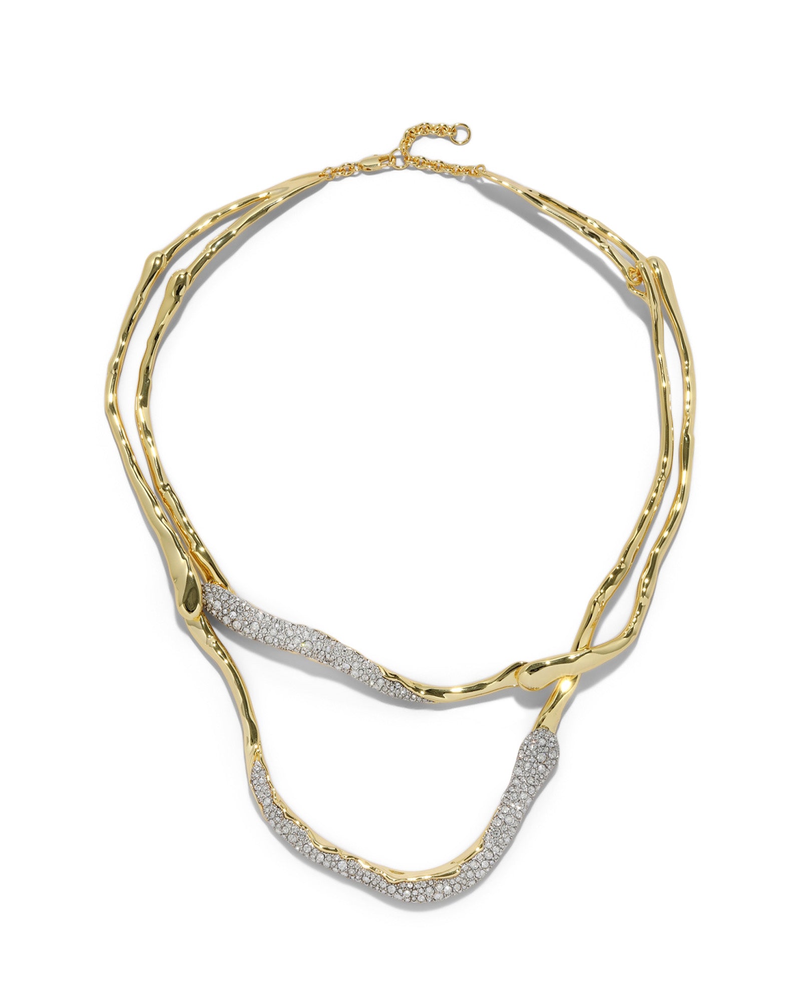 Solanales Crystal Twisted Collar Necklace 14k Gold Plated, Crystals
