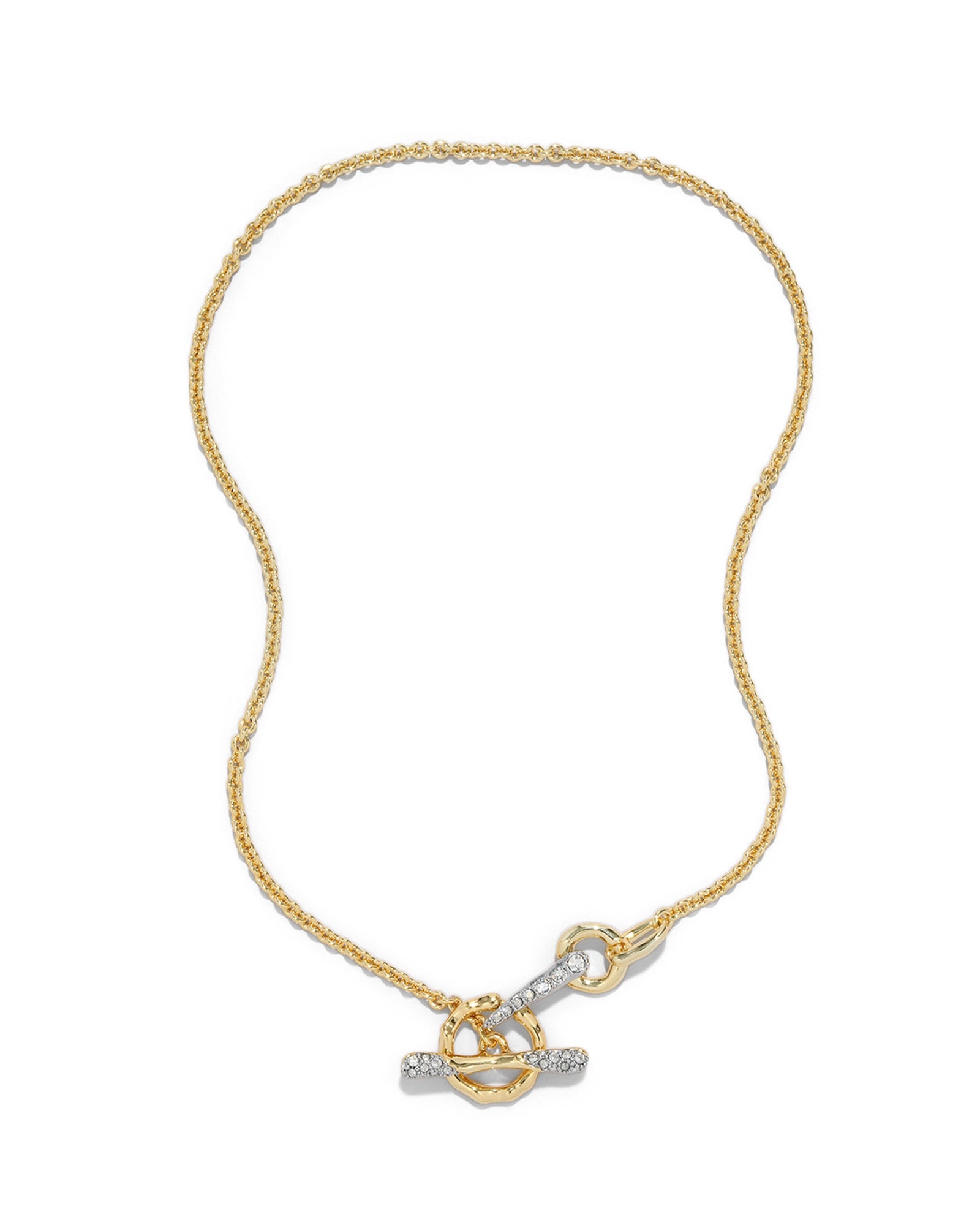 Solanales Crystal Pave Toggle Bar Necklace 14k Gold Plated, Crystals
