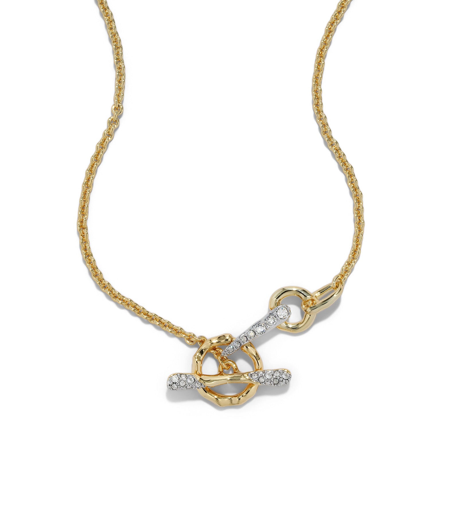 Solanales Crystal Pave Toggle Bar Necklace 14k Gold Plated, Crystals