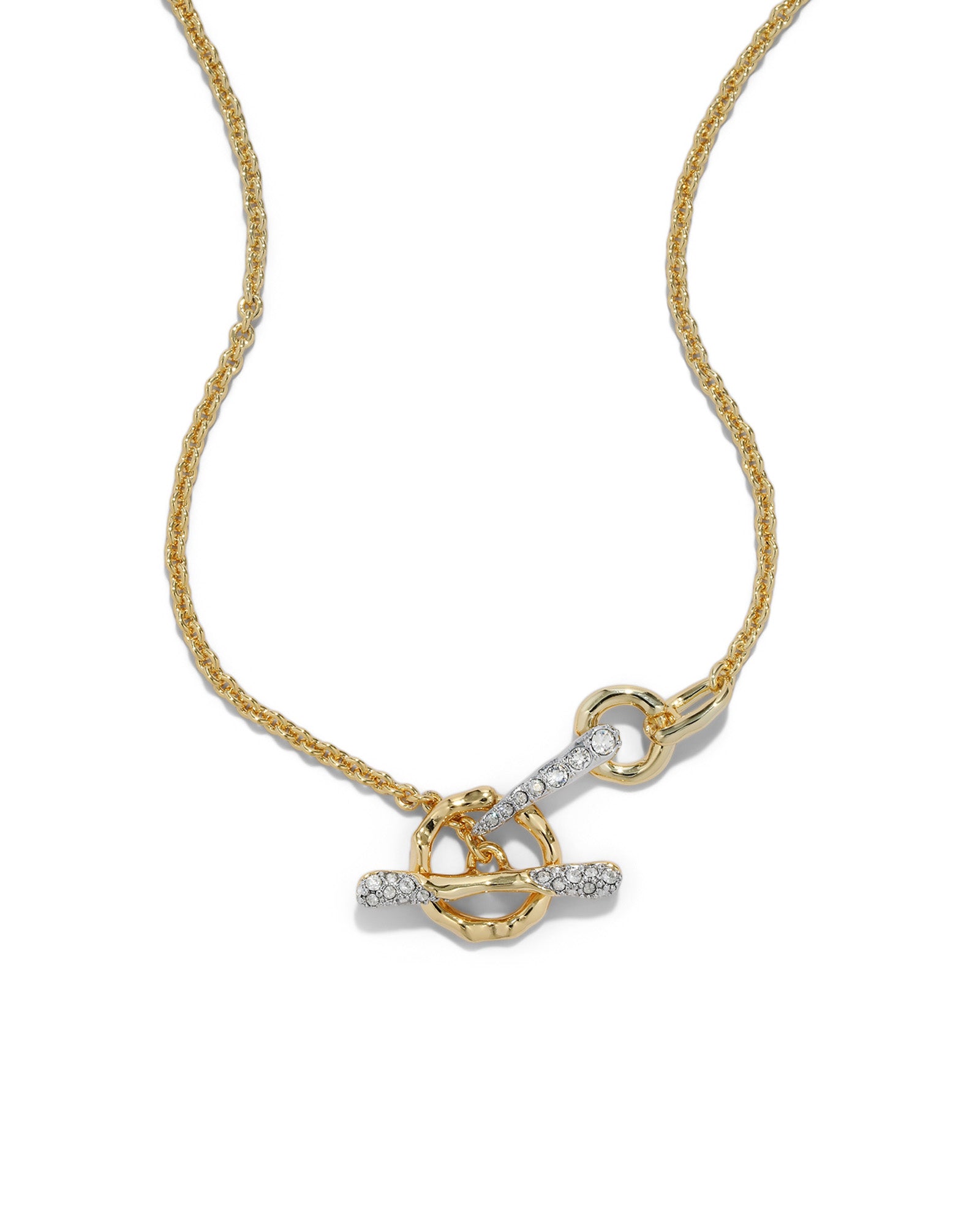 Solanales Crystal Pave Toggle Bar Necklace 14k Gold Plated, Crystals