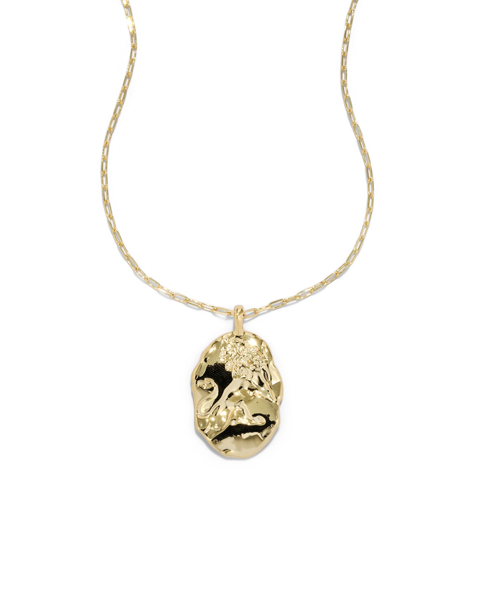 Brut Gold Lion Charm Pendant Necklace 14k Gold Plated