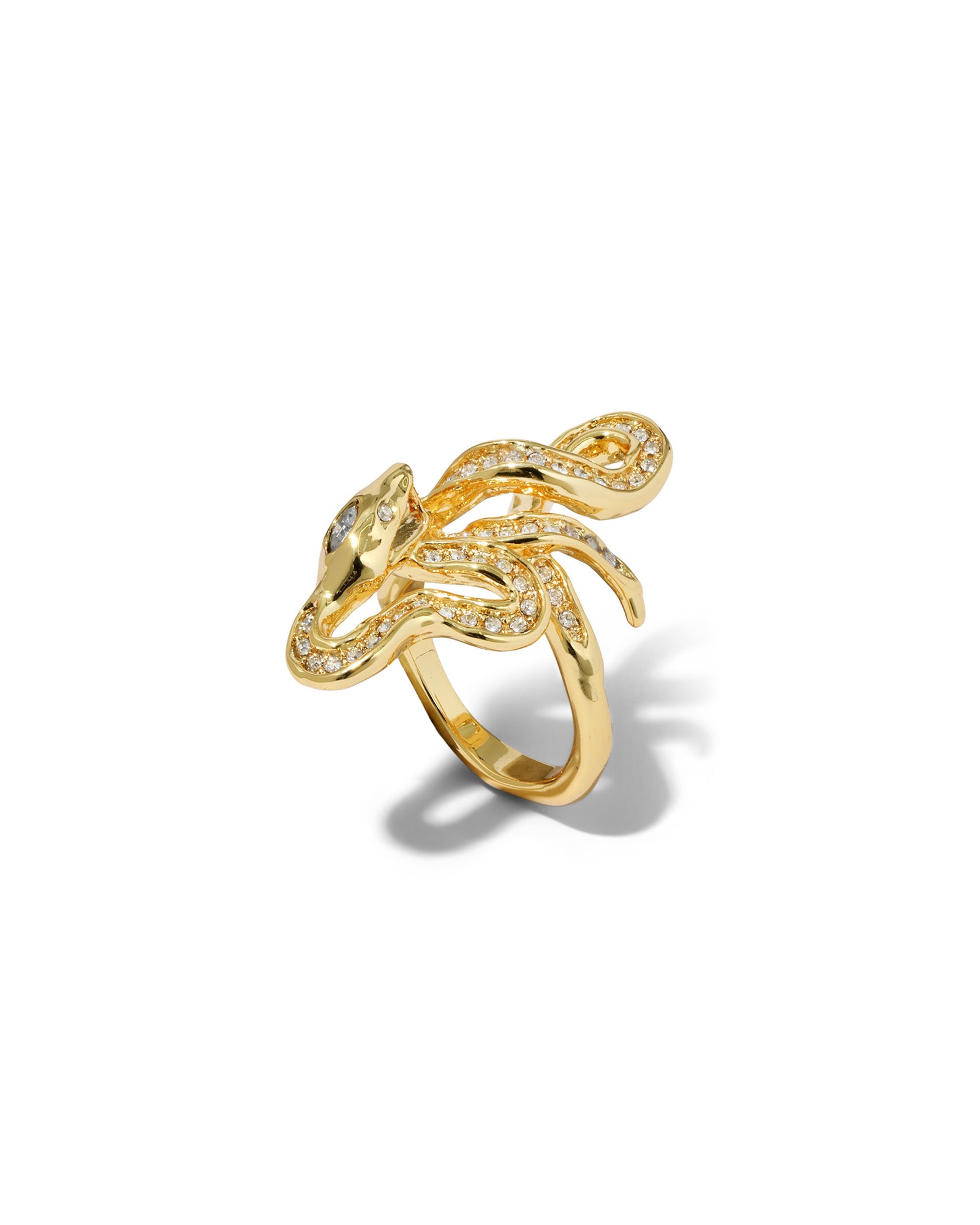 Serpent Gold Crystal Coiled Ring 14k Gold Plated, Crystals / 7