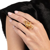 Serpent Gold Crystal Coiled Ring