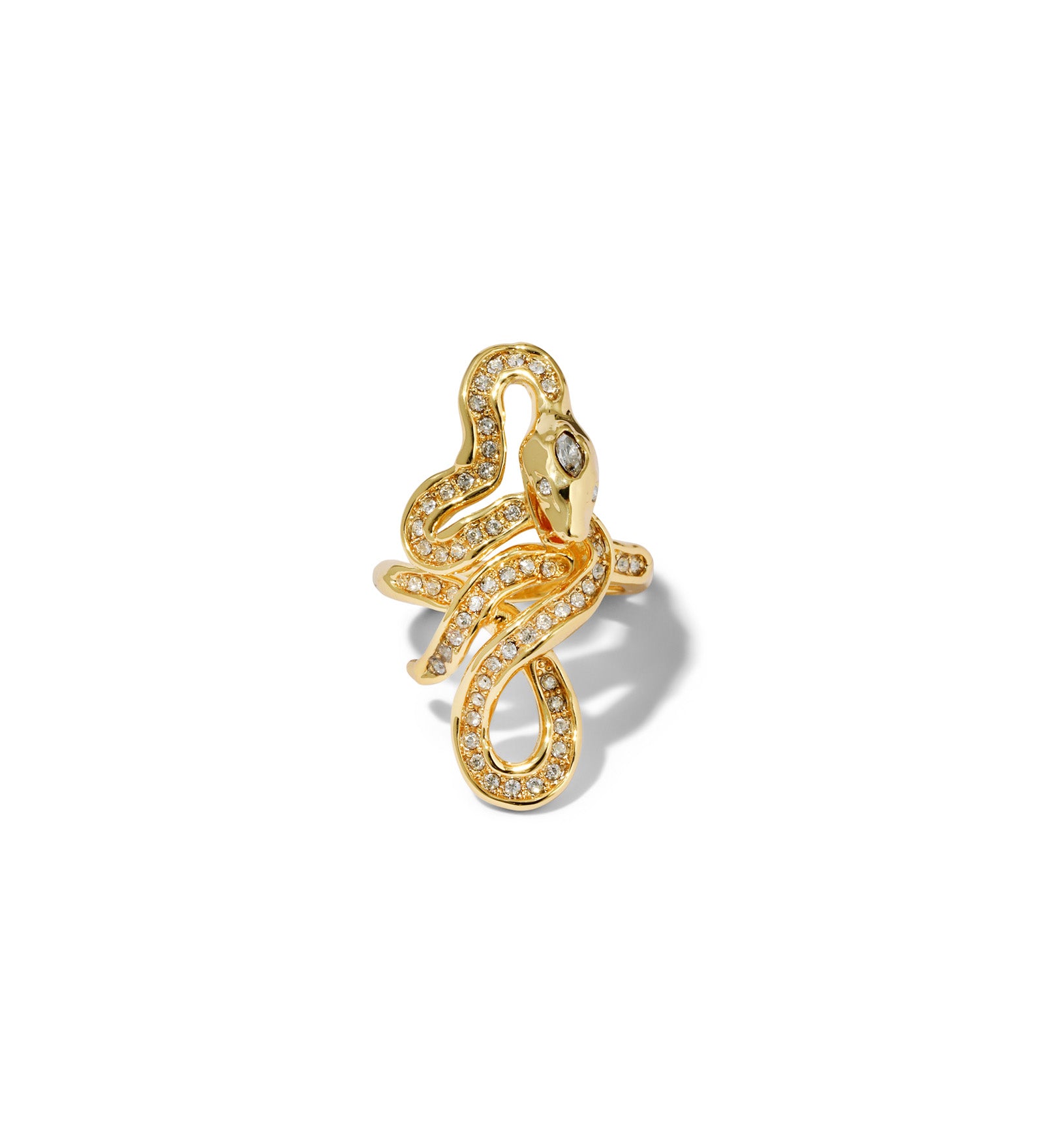Serpent Gold Crystal Coiled Ring 14k Gold Plated, Crystals / 7