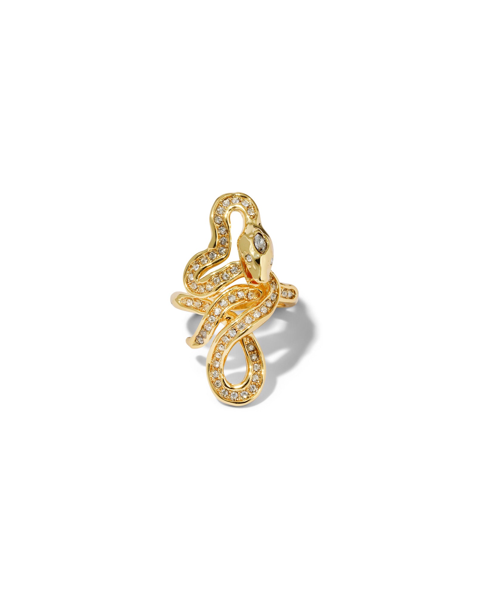 Serpent Gold Crystal Coiled Ring 14k Gold Plated, Crystals / 7